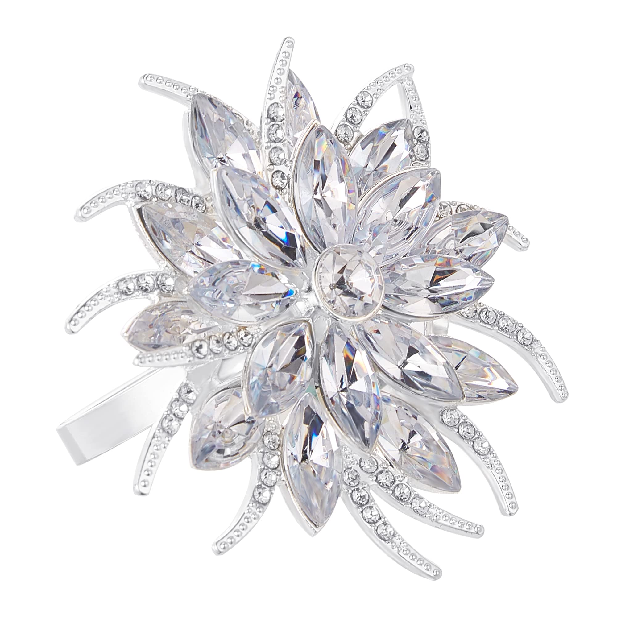 ZeeDix 12-Pack Silver Lotus Flower Napkin Rings with Rhinestones - Elegant Tableware for Wedding, Birthday, Christmas Party Decorations - Perfect for Holiday Dining, Home Kitchen & Formal Dinner Table Settings