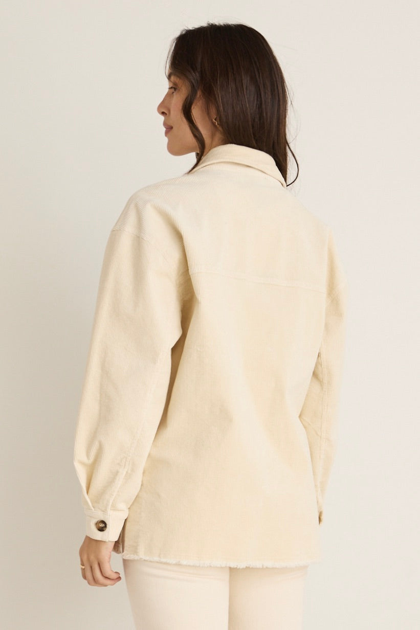 Friday Ecru Oversized Shacket - Women's Casual Button-Up Shirt Jacket for Fall & Winter | Perfect for Layering, Outdoor Activities & Streetwear Fashion