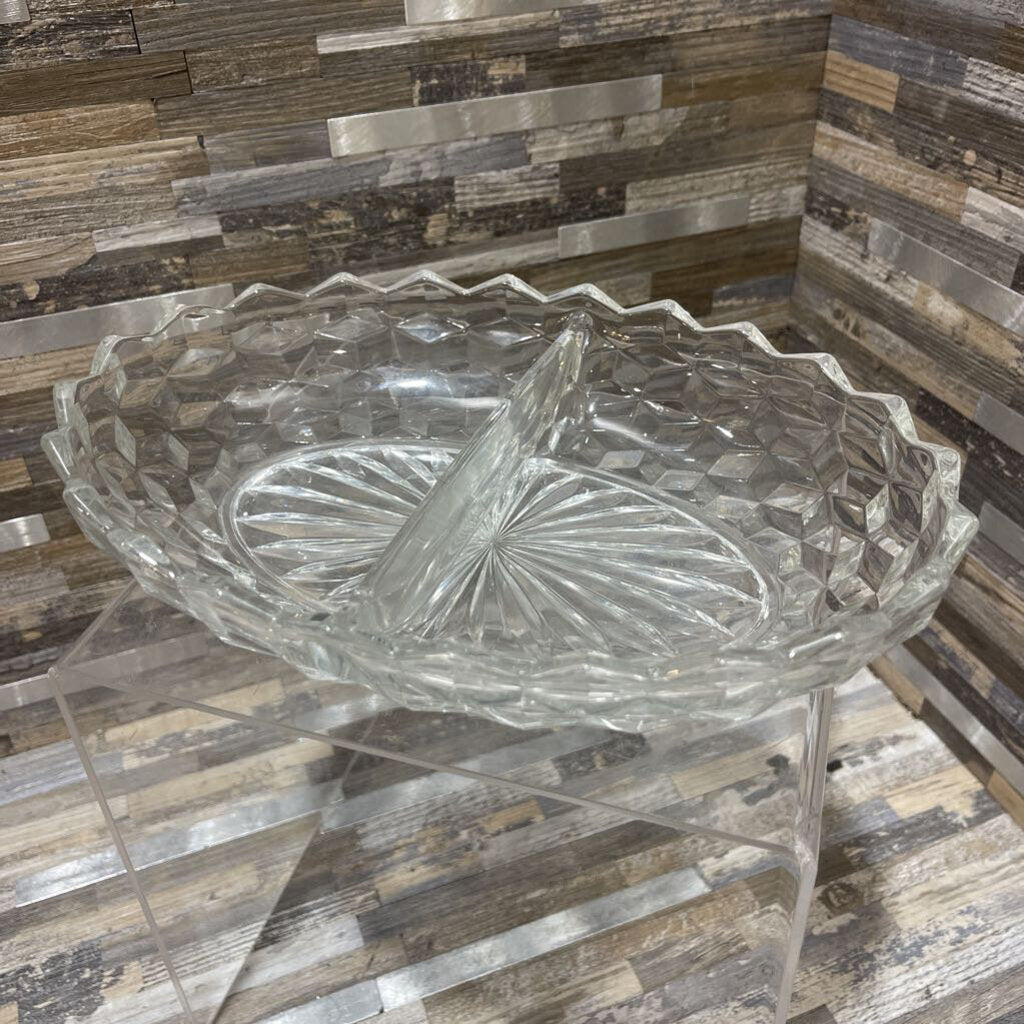 Vintage Divided Optic Glass Tray - 10