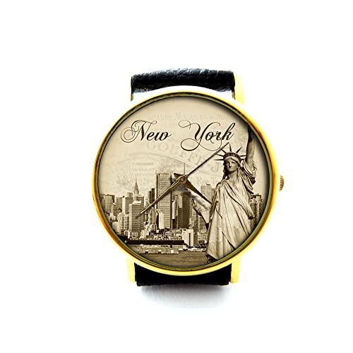 New York City Leather Watch for Men & Women - Handmade Genuine Leather Bracelet Watch P177 - Perfect for Casual, Business & Travel Wear