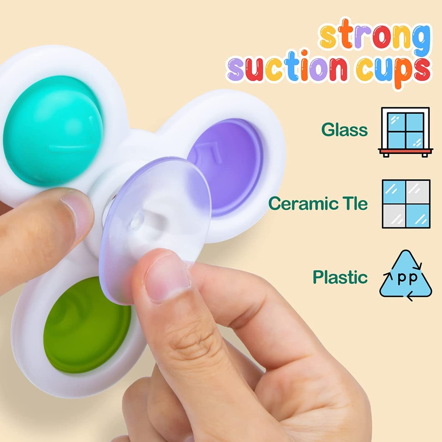 3 Pack Suction Cup Spinner Toys - Stress Relief Fidget Toys for Babies & Kids - Bubble Sensory Rotation Fun for Bath Time, Travel, Restaurants & Parties