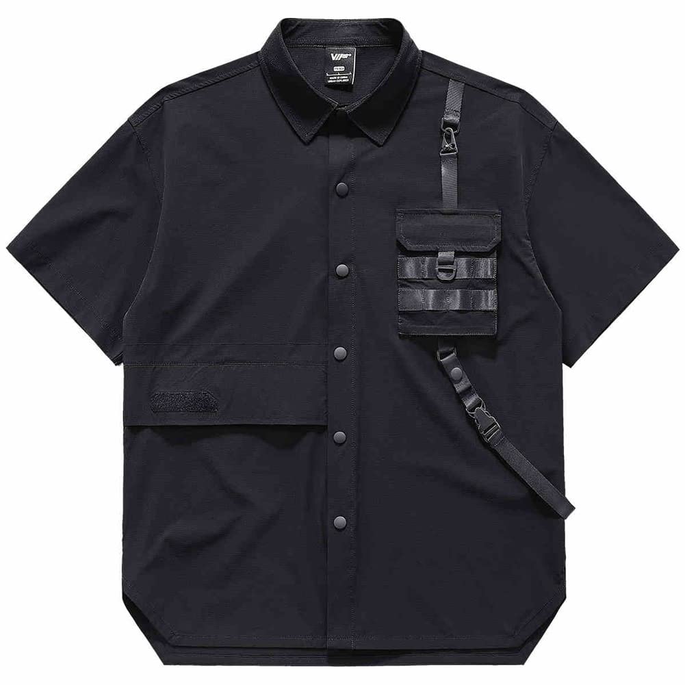 Men's Cargo Shirt Short Sleeve - Summer Tactical Techwear Shirt for Outdoor Hiking & Streetwear Fashion | Lightweight Breathable Work Shirt for Camping, Travel & Urban Style