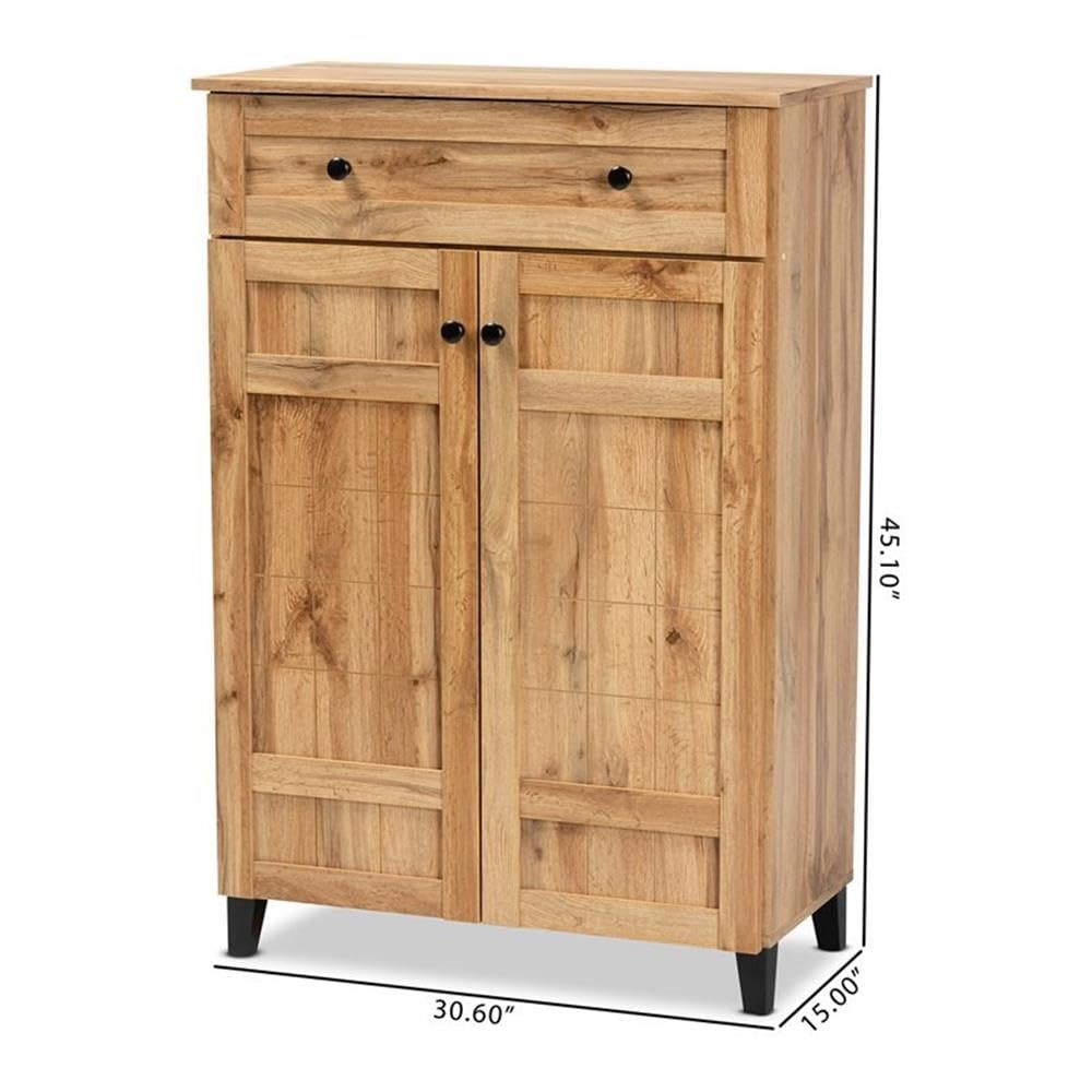 Baxton Studio Glidden Modern Shoe Storage Cabinet - 1-Drawer Oak Brown Wooden Entryway Organizer for Shoes, Boots & Home Décor | Perfect for Hallway, Closet & Bedroom Organization