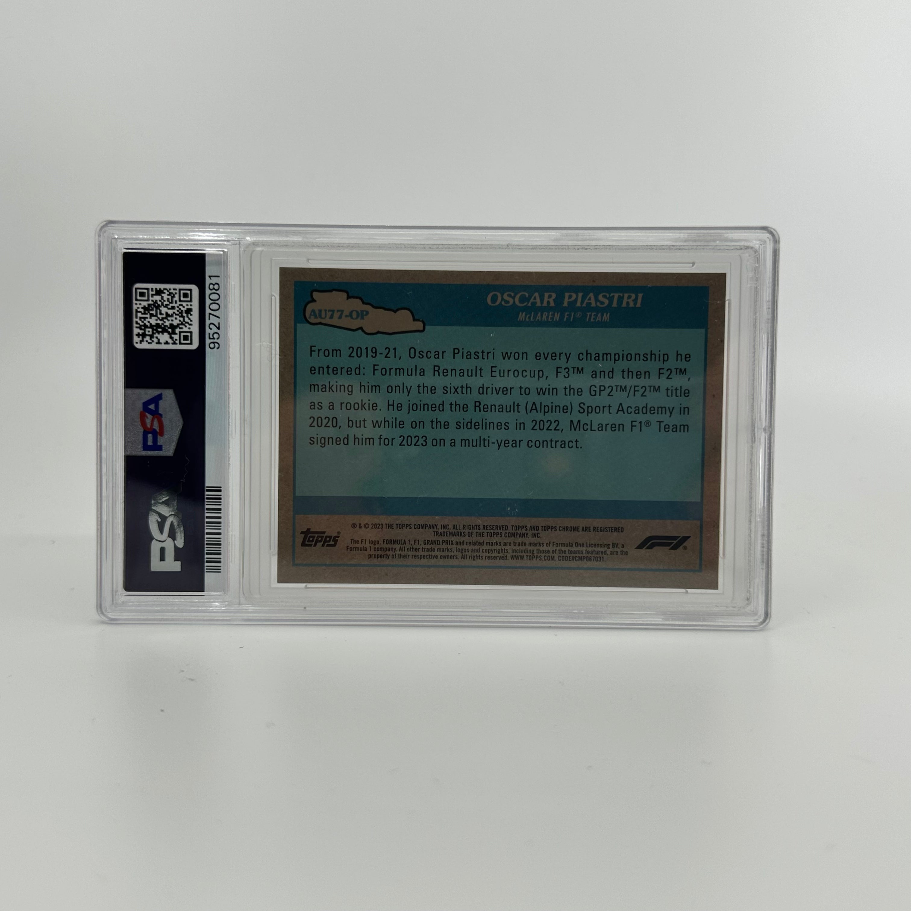 2023 Topps Chrome Oscar Piastri McLaren #AU77 Orange Refractor PSA 7 - Collectible Racing Driver Trading Card for Fans & Memorabilia Enthusiasts