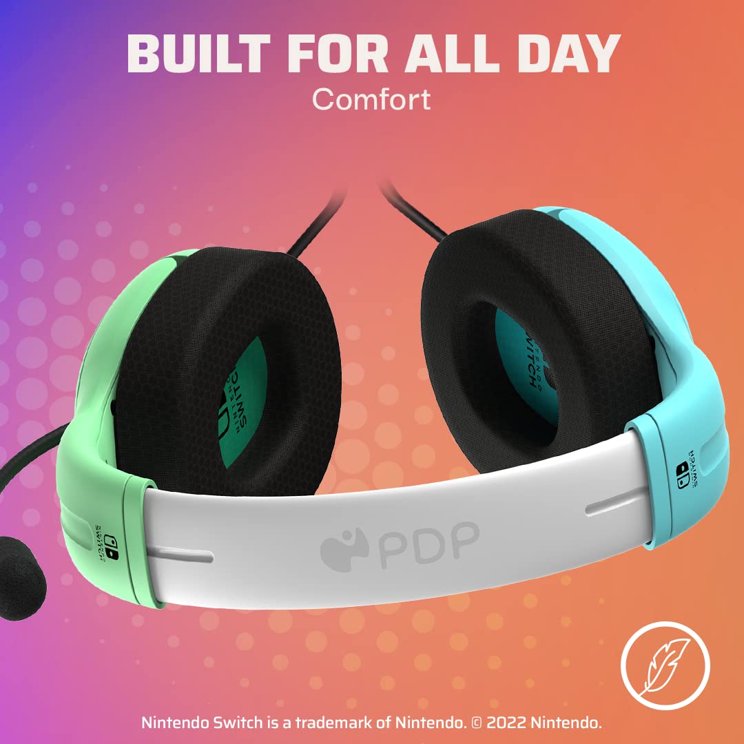 PDP Gaming LVL40 Stereo Headset with Microphone for Nintendo Switch/Switch Lite/OLED - Wired Noise Cancelling Mic, Lightweight Comfortable On-Ear Headphones (Animal Crossing Blue & Green) - Perfect for Gaming, Streaming & Online Classes