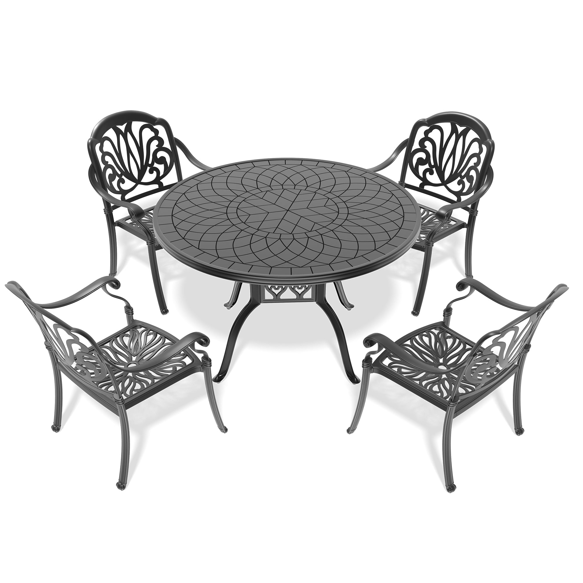 5-Piece Cast Aluminum Patio Furniture Set with Cushions - Outdoor Dining & Lounge Chairs for Garden, Poolside, Backyard - Durable Weather-Resistant Patio Seating with Comfortable Cushions (Color Options Available)