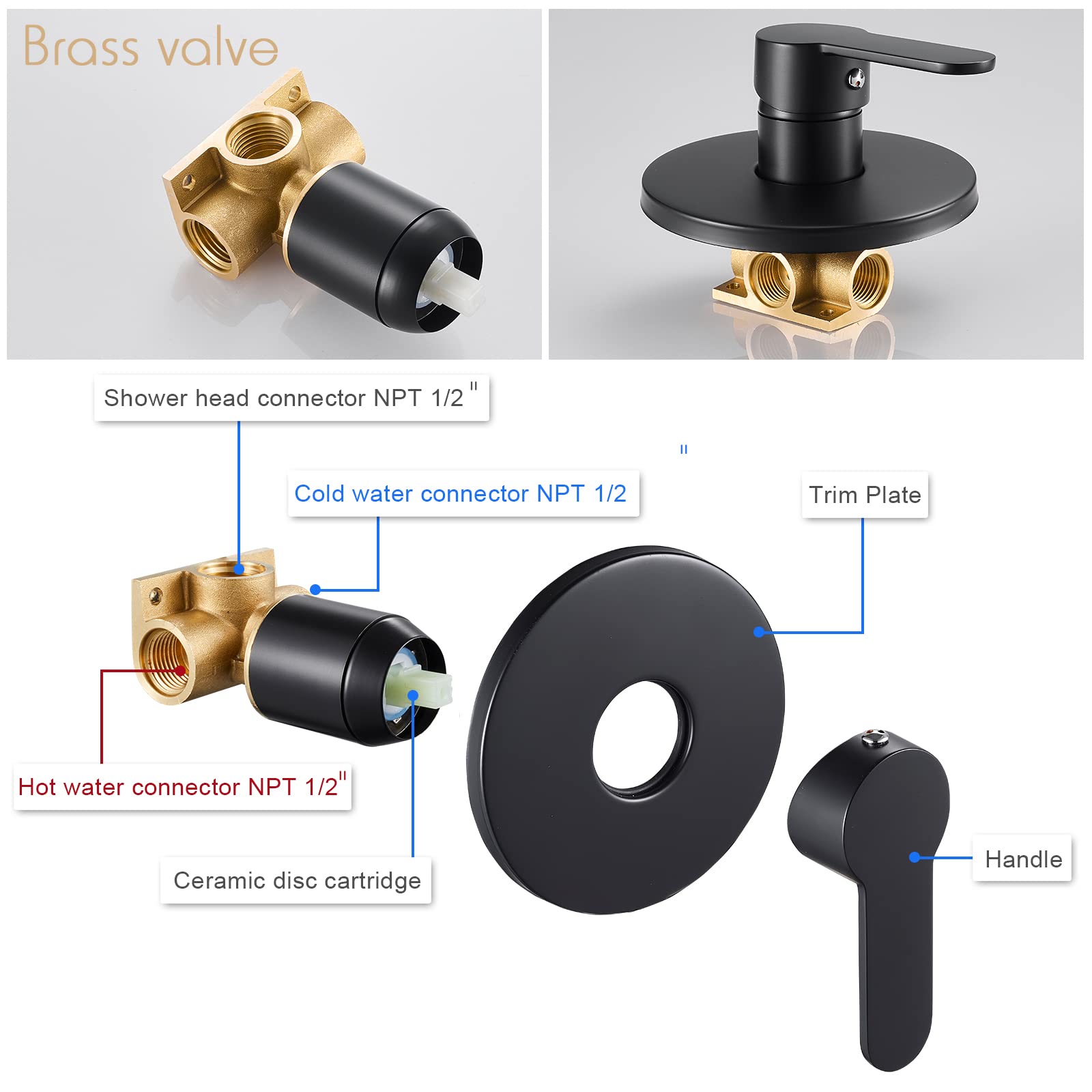 POPFLY Black Shower Faucet Set - 8 Inch Rainfall Shower System with Single Function Trim Kit & Rough-in Valve | Modern Bathroom Upgrade for Spa-Like Experience