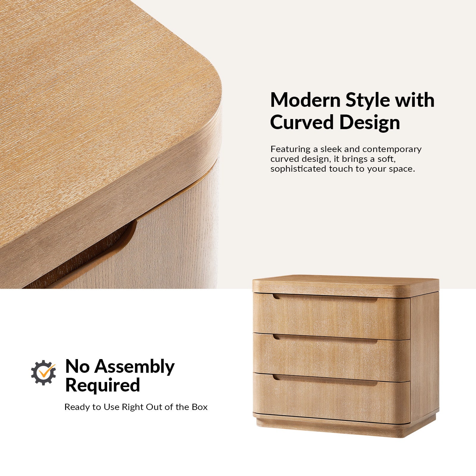 Yolanda Large 3 Drawer Nightstand with Hidden Storage - Modern Bedside Table with Optional Styles - Perfect for Bedroom, Guest Room, or Small Space Organization
