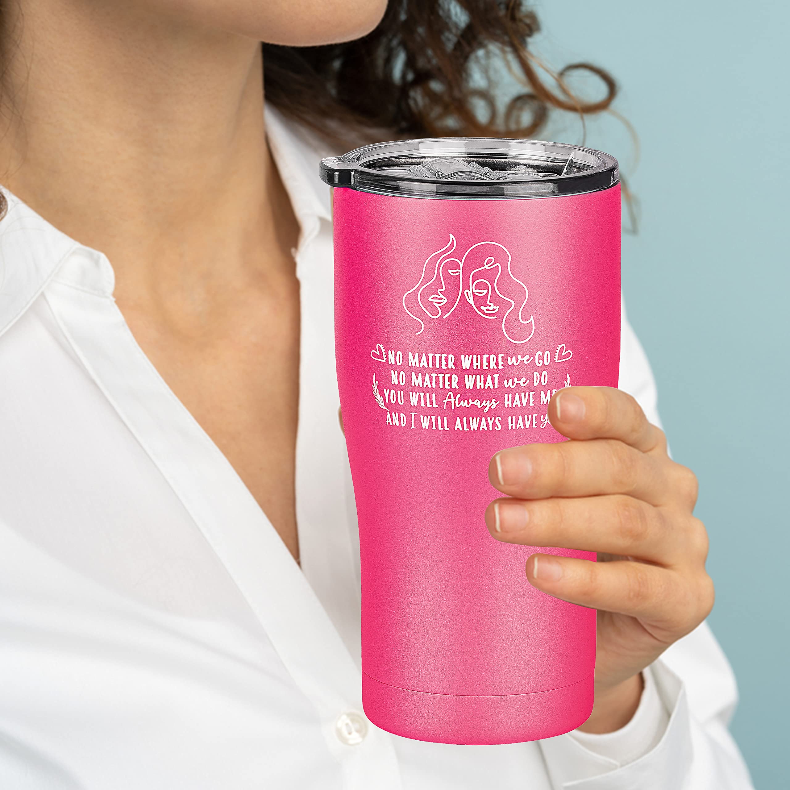 Best Friend Gift for Women - 20 oz Stainless Steel Travel Tumbler Mug - Unique Birthday Gifts for Sister, Bestie, Twin Sister, Soul Sister - Insulated Cup for Coffee, Tea & Cold Drinks - Perfect for Office, Gym & Travel (Pink, 20 oz)