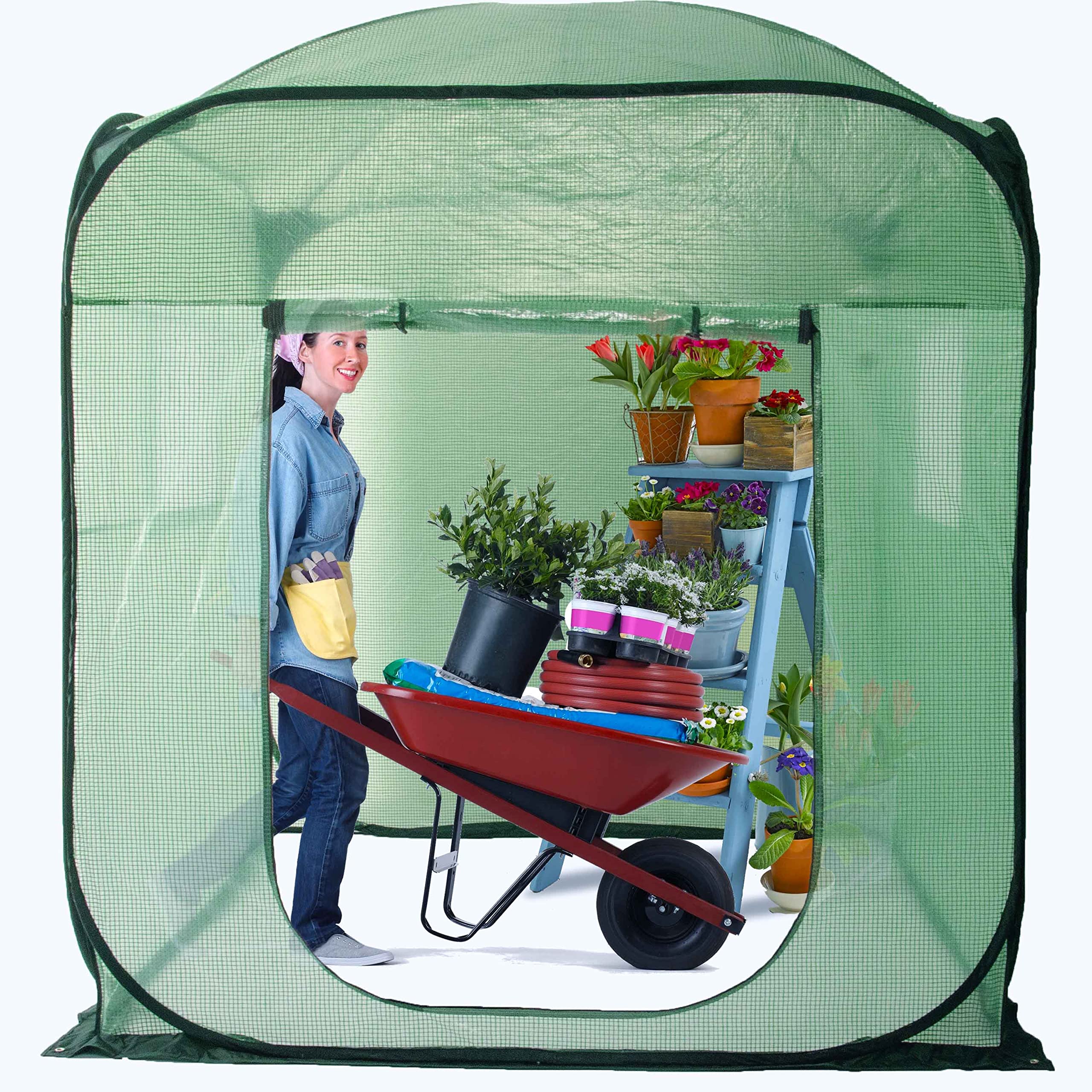 Porayhut Pop Up Greenhouse Tent - X-Large Portable Walk-in Plant House for Indoor/Outdoor Gardening, PE Mesh Cover Protects Plants from Cold, Frost & Birds | Perfect for Flowers, Vegetables & Seedlings in Backyard, Patio or Balcony