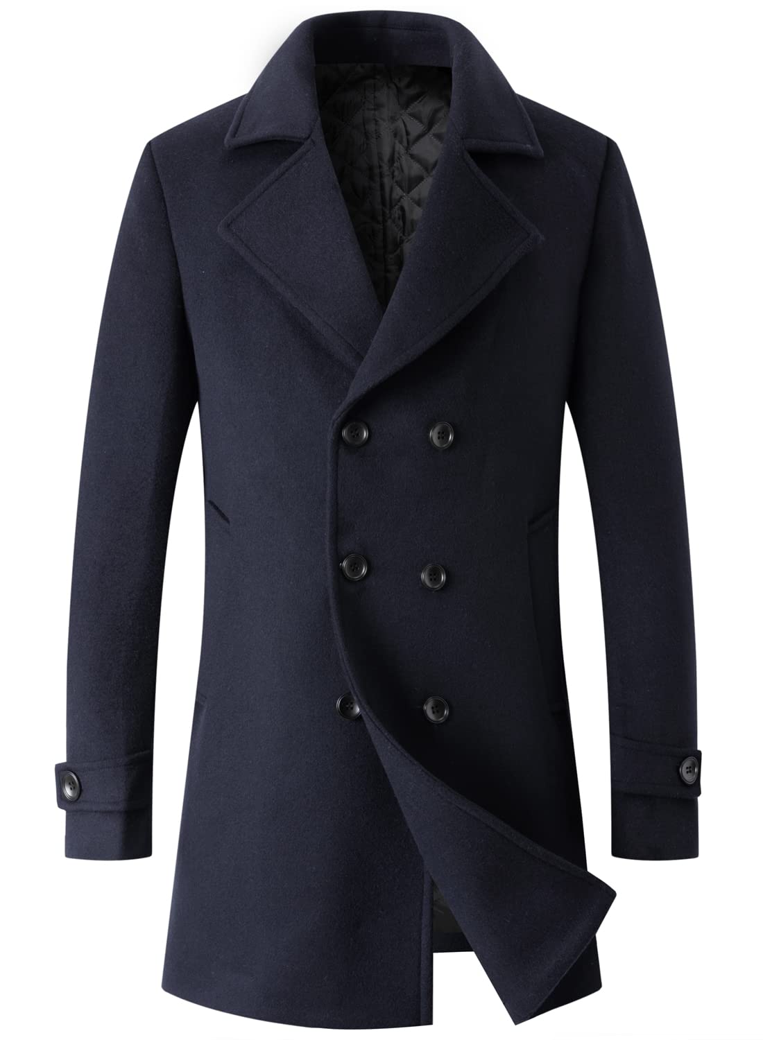 Men's Classic Double Breasted Wool Blend Pea Coat - Mid Long Trench Coat for Winter | Warm & Stylish Outerwear for Business, Office & Formal Occasions