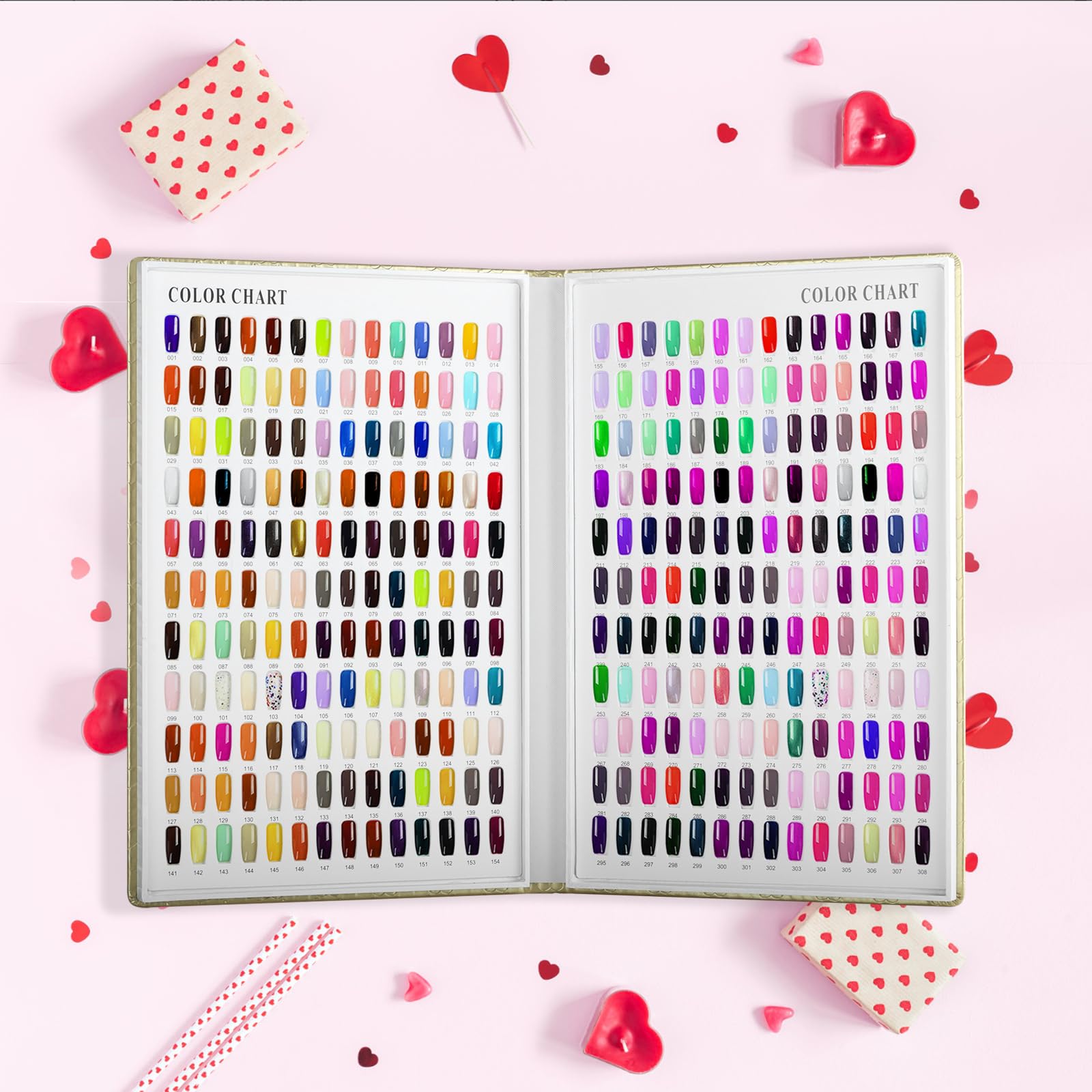 308 Colors Professional Nail Swatch Book with 360 Nail Tips - Gel Polish Color Chart Display for Nail Salon Practice, No Glue Needed - Perfect for Nail Art Design, Manicure Training & DIY Home Nail Care