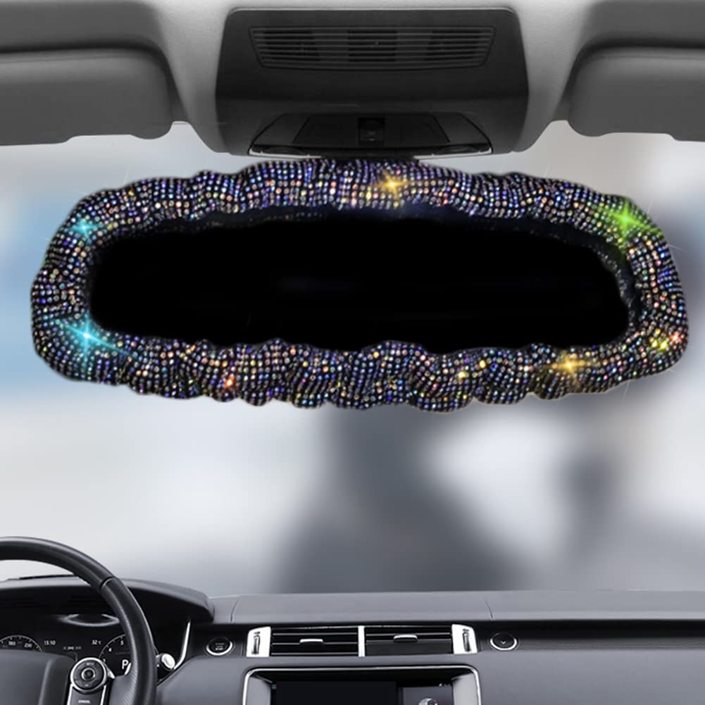 Sparkling Elastic Plush Car Rearview Mirror Cover - Universal Fit Bling Accessories for Women (Colorful Diamond) | Stylish & Safe Driving Decor for Sedans, SUVs & Trucks