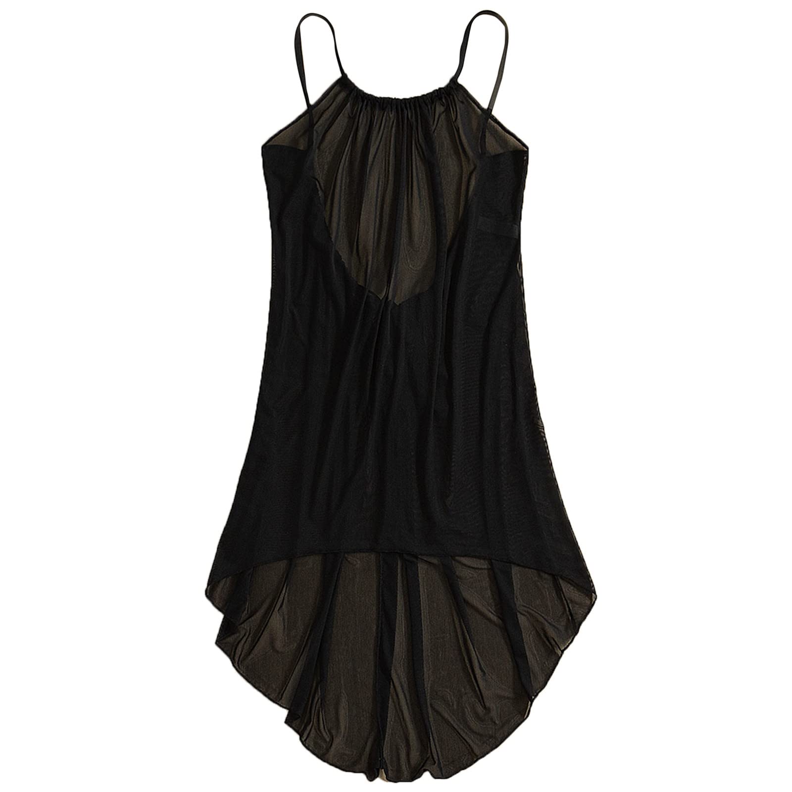 NREALY Women's Sheer Ruffle Trim One Shoulder Beach Cover Up Dress - Drawstring Mini Dress, Bikini Wrap, Swimwear Cover Up for Pool, Vacation & Summer Outfits (Black, Size M)