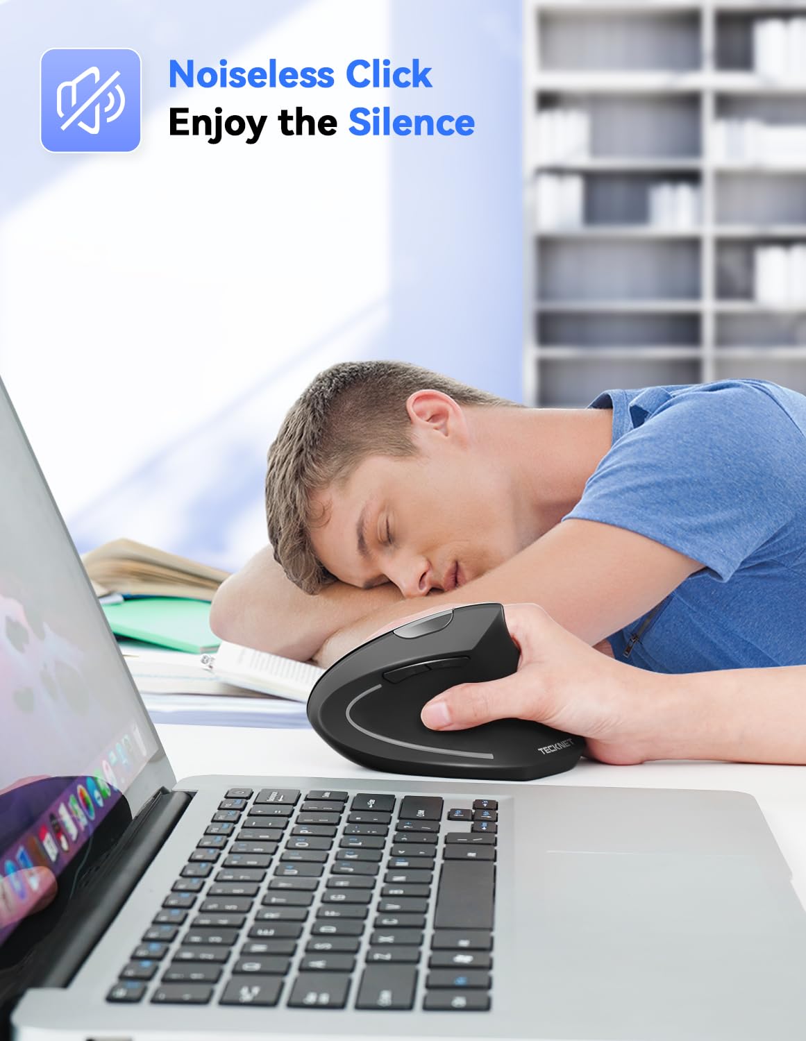 TECKNET Ergonomic Wireless Mouse - 4800 DPI, Silent Click, 5 Adjustable DPI Settings, 2.4G Vertical Mouse with 6 Buttons - Compatible with Windows, Mac, Chromebook, Linux - Perfect for Office Work, Gaming & Long Computer Sessions