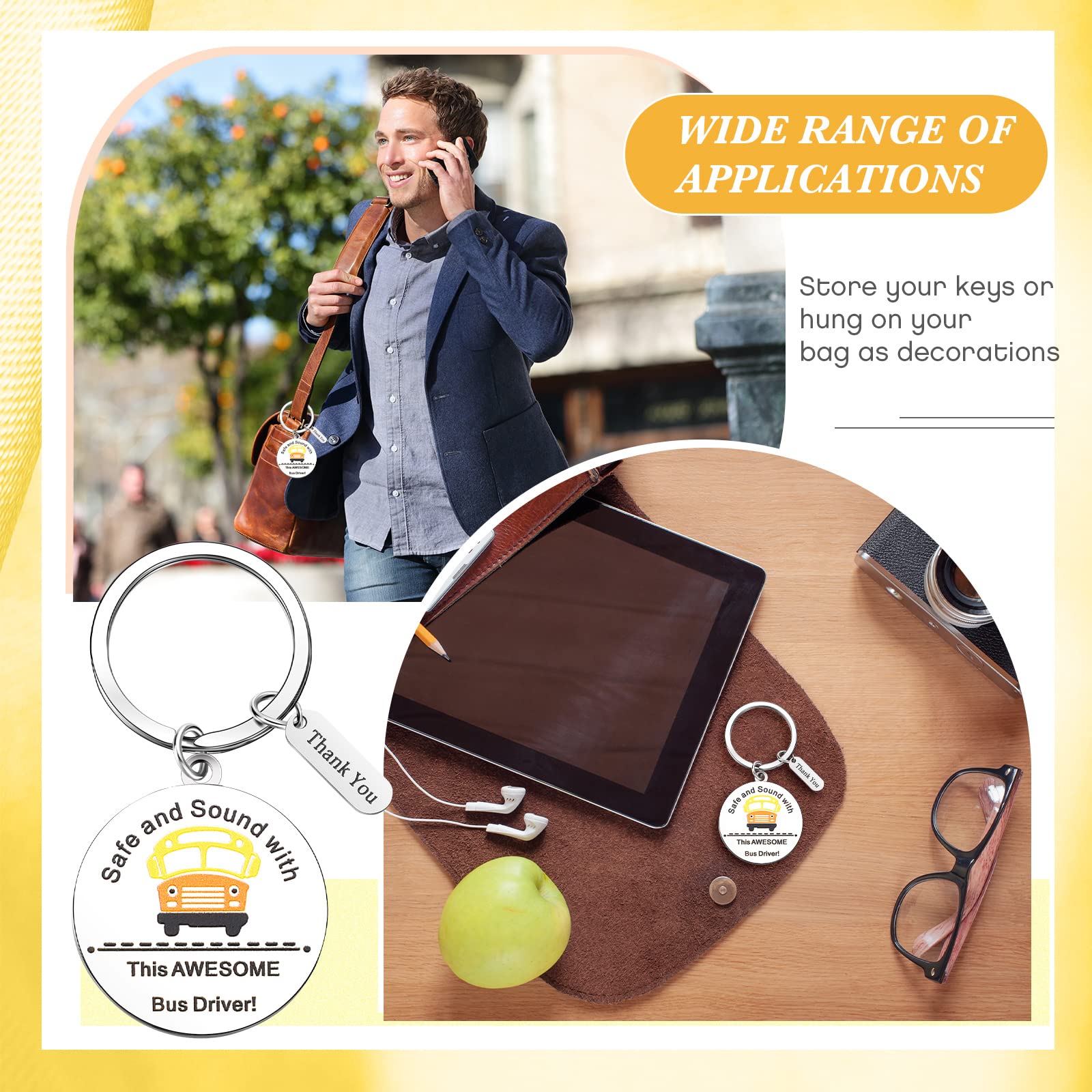 24 Pcs School Bus Driver Appreciation Gifts - Bulk Stainless Steel Thank You Keychains for Men & Women - Perfect for New Drivers, Retirement, Birthdays & Farewells | Ideal for Teacher Appreciation Week, End of Year Gifts & Employee Recognition