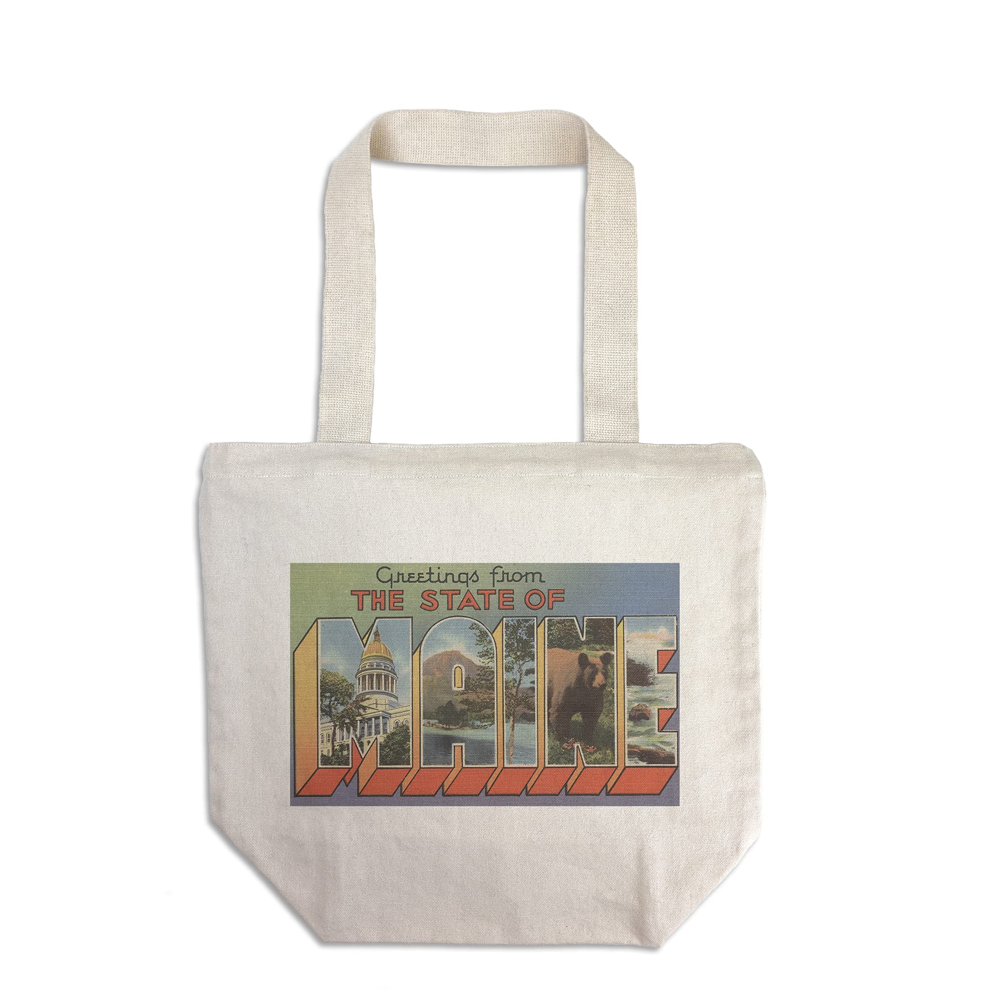 Lantern Press Greetings from Maine - 100% Cotton Canvas Reusable Tote Bag for Shopping, Beach & Travel | Eco-Friendly State Souvenir Gift