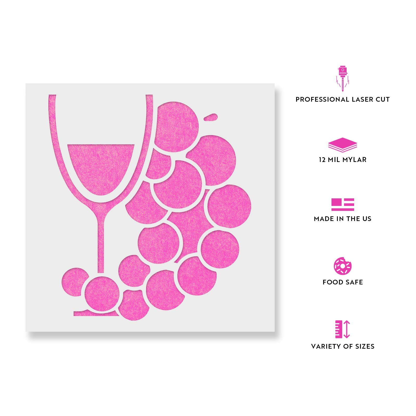 Wine Glass Grapes Stencil for Kitchen Wall Decor - Reusable Food & Drink Painting Template - Perfect for DIY Home Decor, Wedding Decorations, and Craft Projects