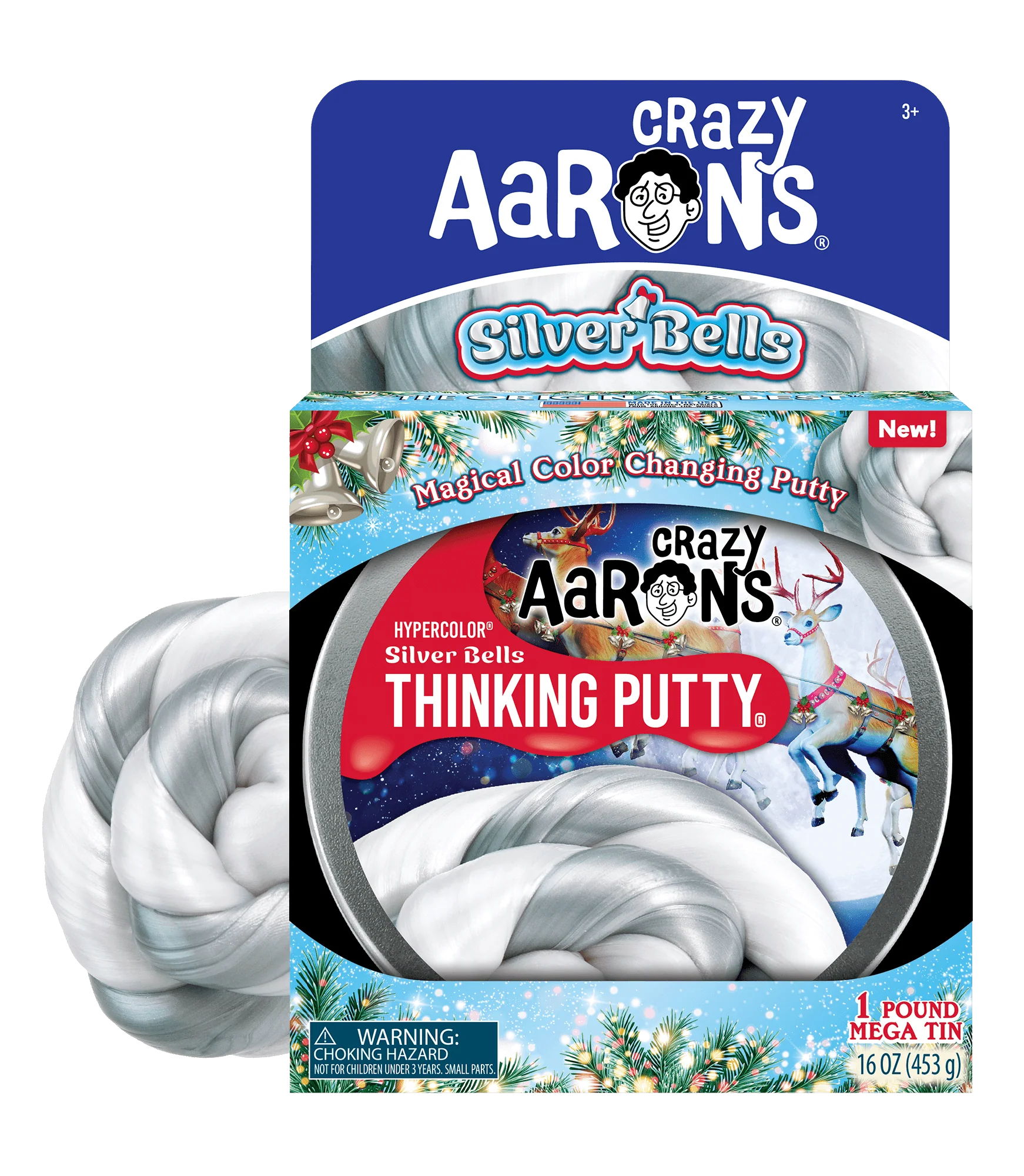 Crazy Aaron's Mega 1 Pound Thinking Putty - Silver Bells Metallic Sensory Toy for Stress Relief & Fidgeting | Perfect for Office, Classroom & Home Use