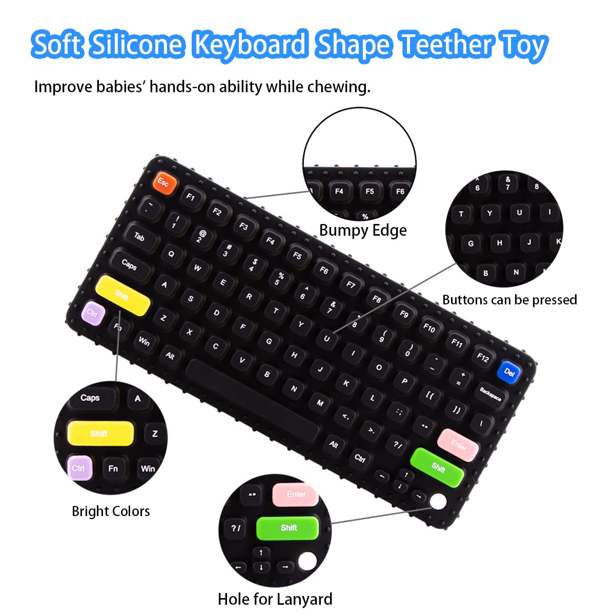 Soft Silicone Baby Keyboard Teether Toy - Safe for 0-12 Months - Perfect for Teething & Soothing During Breastfeeding