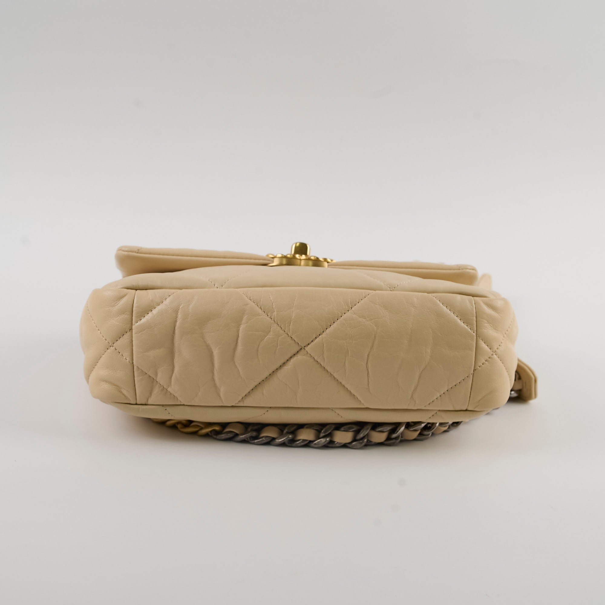 Chanel 19 Small Beige Flap Bag - 30cm Luxury Quilted Leather Shoulder Bag for Women | Perfect for Date Night, Office & Special Occasions