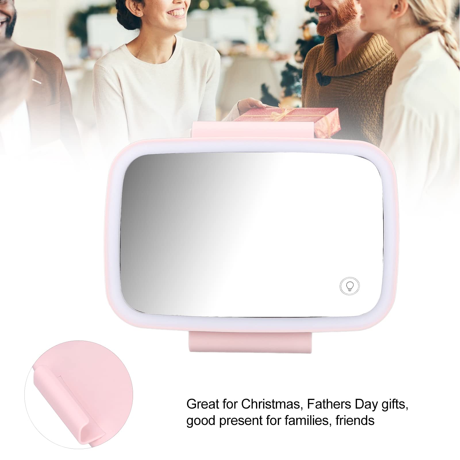 Car Makeup Mirror with LED Lights - Touch Screen Vanity Mirror for Women, Pink - Perfect for On-the-Go Makeup in Car, Travel & Daily Commute