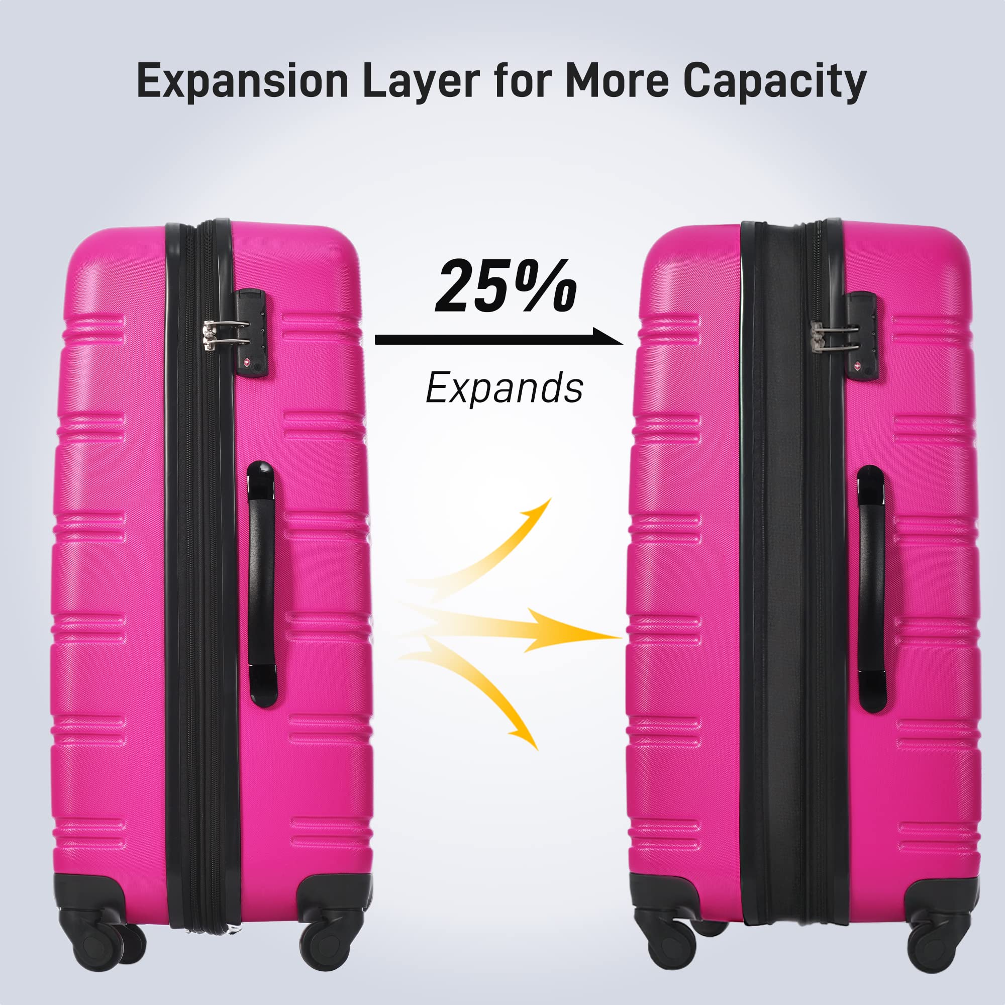 Merax 3-Piece Luggage Set - Airline Approved Carry-On Suitcases with Expandable Hard Shell & Spinner Wheels (Pink) - Perfect for Travel, Business Trips & Vacations