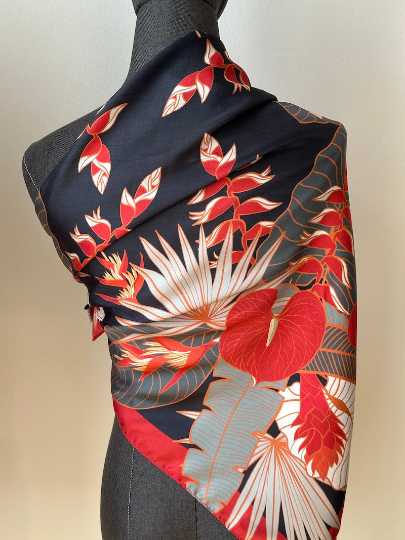 Stylish Tropical Print Silk Scarf for Women - Lightweight Fashion Accessory for Beach Parties, Summer Outfits & Vacation Essentials