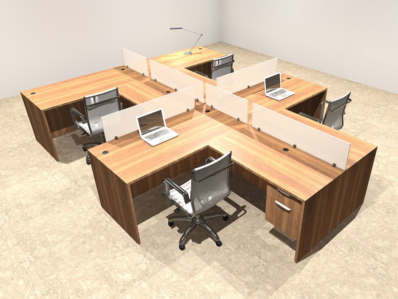 4-Person L-Shaped Office Workstation Desk Set with Dividers - Modern Modular Workspace Solution for Team Collaboration & Productivity | OT-SUL-SP57 | Perfect for Open Offices, Coworking Spaces & Home Offices