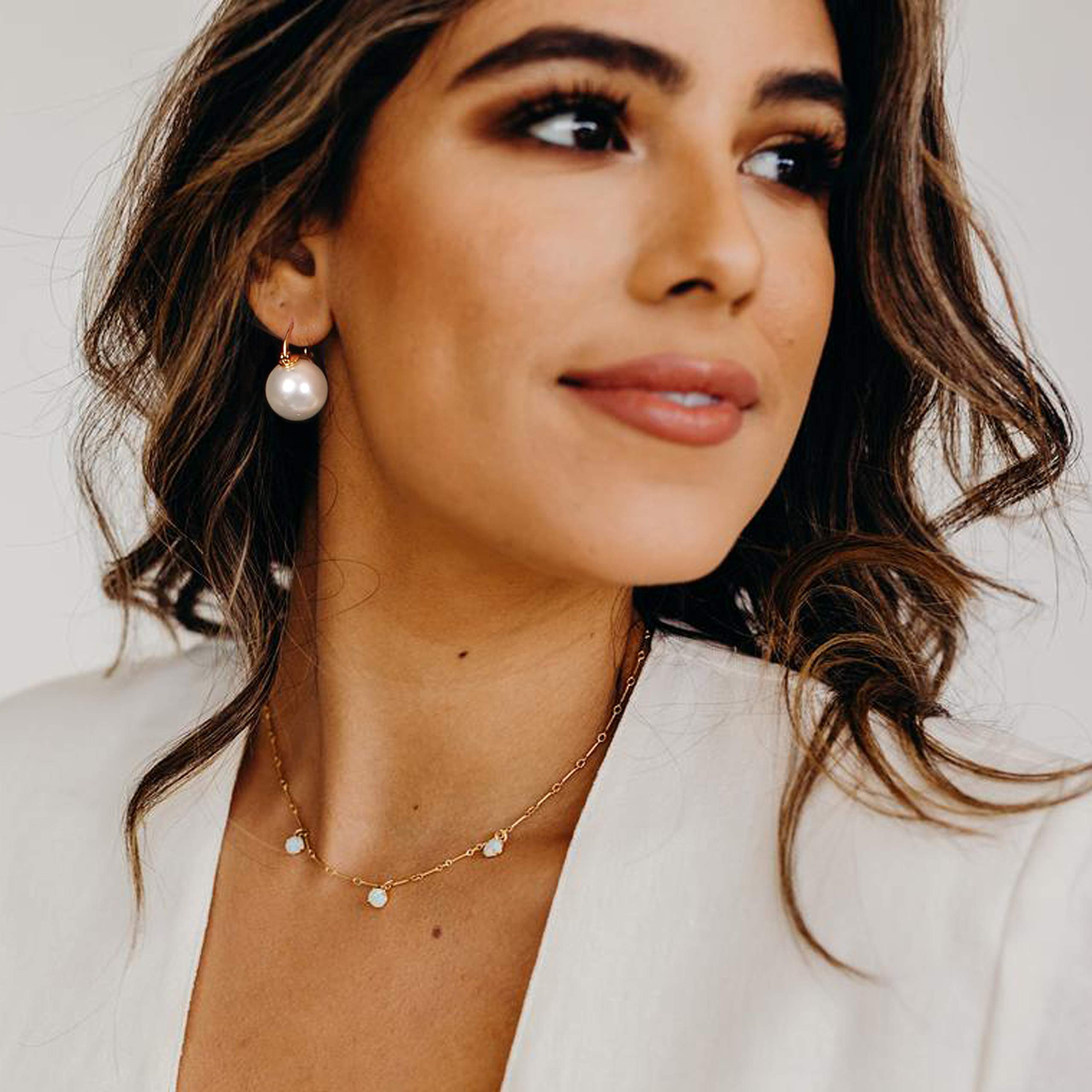 925 Sterling Silver 14mm White Round Pearl Drop Earrings for Women - Elegant Dangle Hoop Earrings for Wedding, Party & Everyday Wear - Minimalist Jewelry Gift for Girls & Women