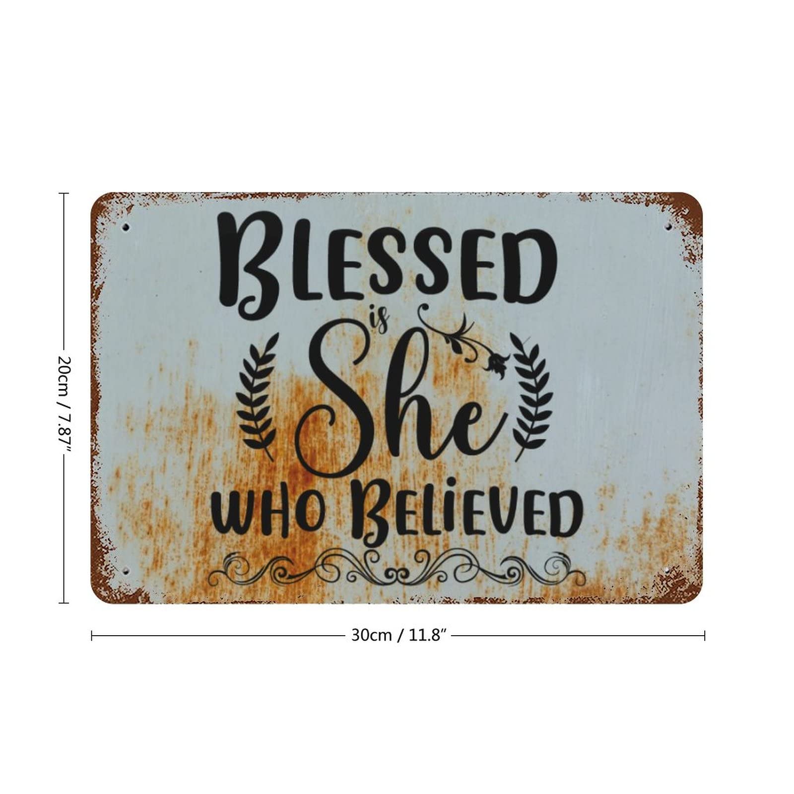 Blessed is She Who Believed Metal Sign - Bible Verse Wall Art Plaque with Christian Religious Quotes - Jesus Home Decor for Living Room, Bedroom, Porch - Perfect Housewarming Gift for Women