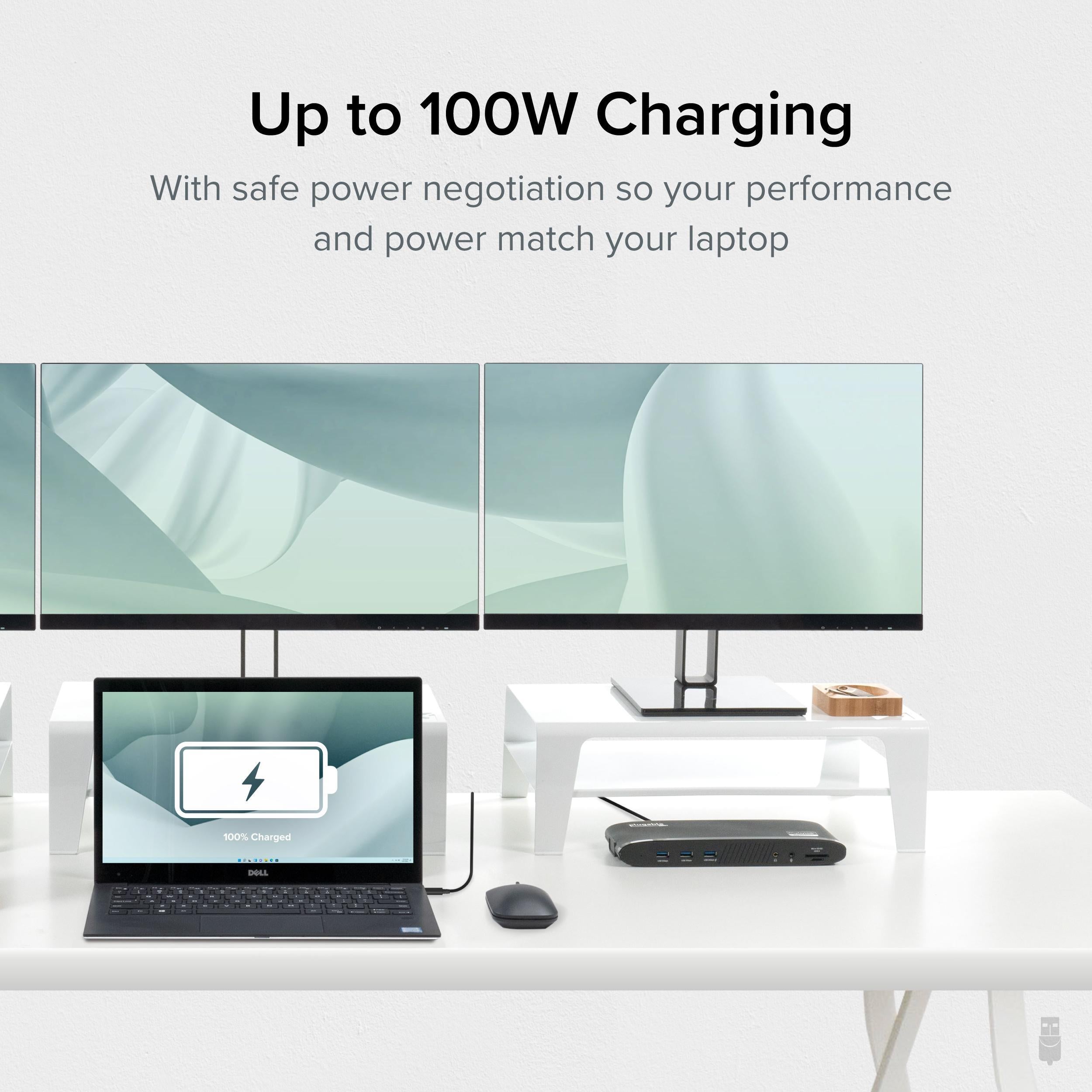 Plugable USB C Triple Monitor Docking Station with 3x HDMI Ports, 100W Laptop Charging - Ideal for Home Office, Gaming & Multi-Tasking Workspaces