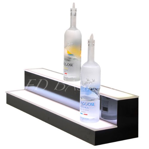 2-Step LED Lighted Bar Shelf - 28 Inch Modern Display Cabinet for Liquor & Glassware - Perfect for Home Bars, Restaurants, and Entertainment Spaces