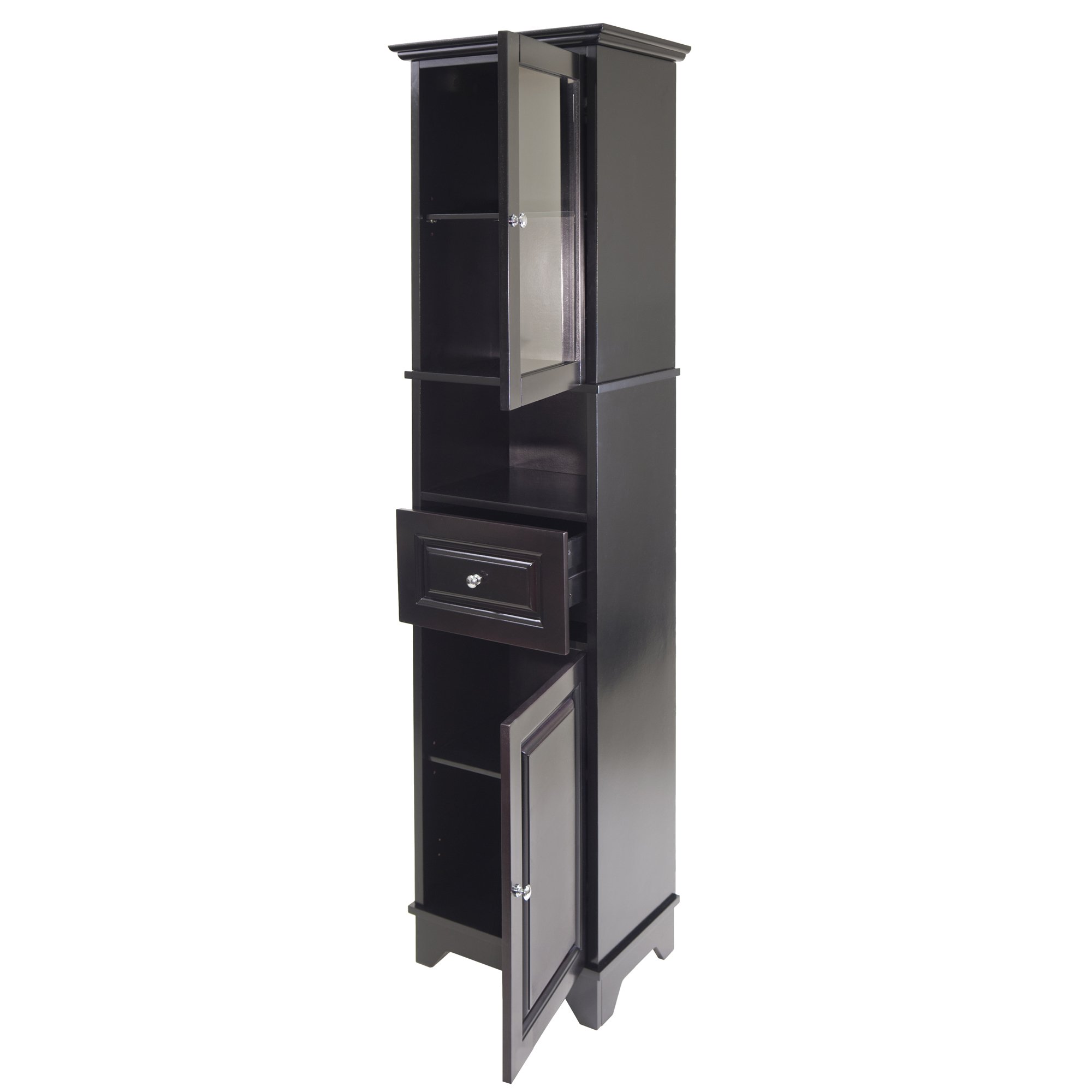 Winsome Wood Alps Tall Cabinet with Glass Door and Drawer - Stylish Storage for Living Room, Bedroom & Office - Perfect for Organizing Books, Decor & Essentials