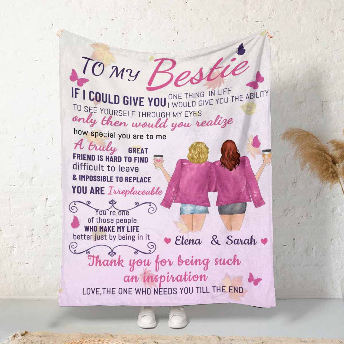 Custom Best Friend Blanket for Women - Personalized Photo Throw Blanket for BFF, Sister & Couples - 70