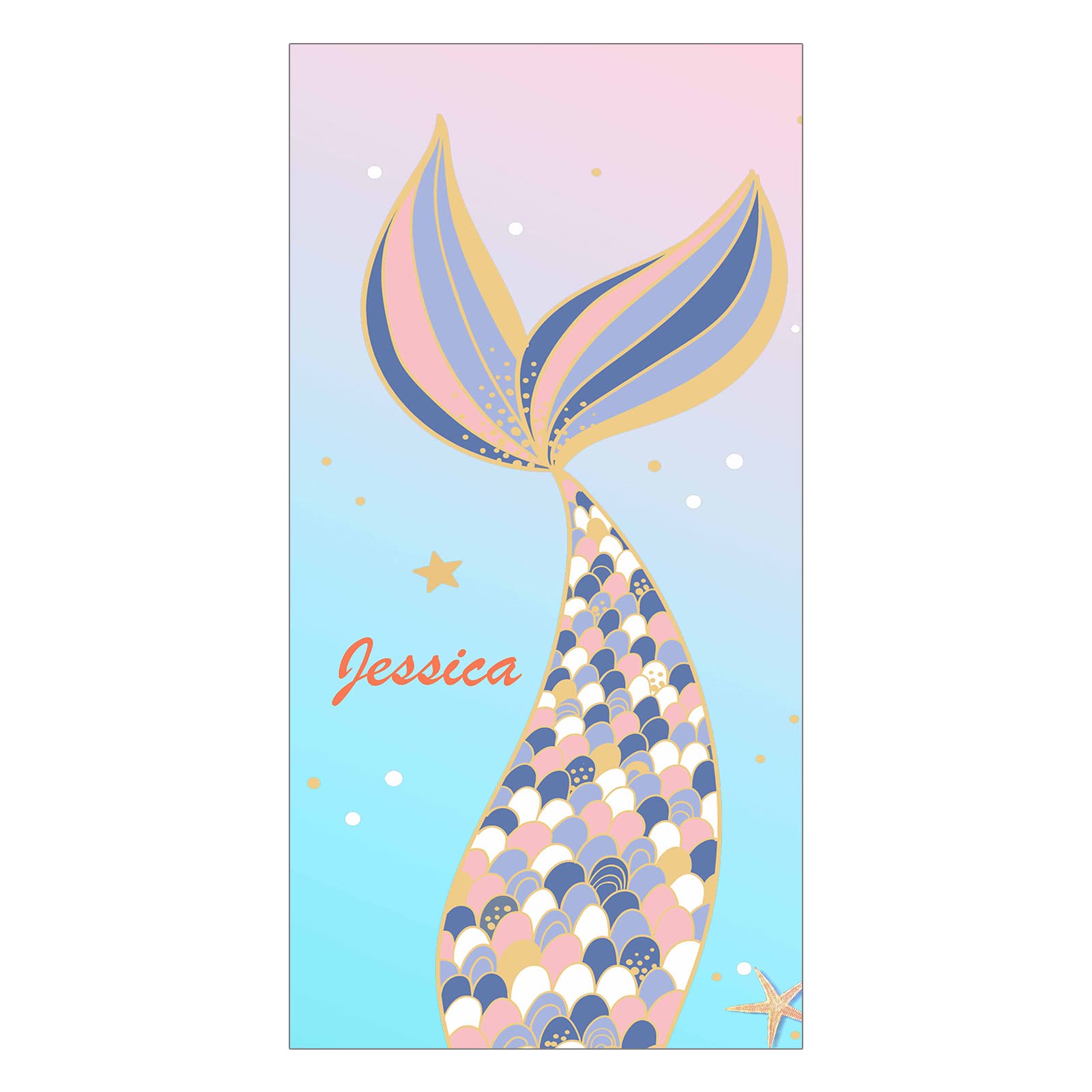 Personalized Kids Beach Towels with Name - Custom Mermaid Design Thin Towel for Girls, 30