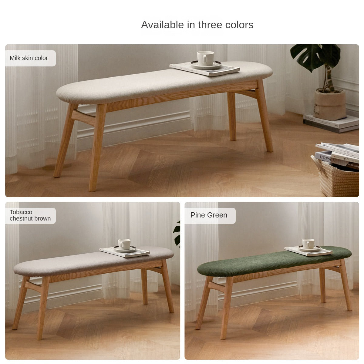 Solid Oak Wood Bench with Soft Cushion - Durable & Comfortable Seating for Living Room, Bedroom, or Entryway