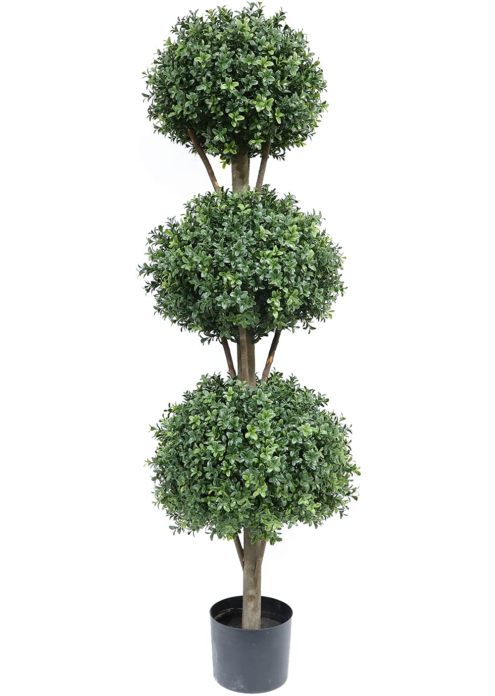 56 Inch Artificial Boxwood Topiary Tree - 4.6 Ft Outdoor Faux Triple Ball Topiary - UV Resistant Potted Plants for Patio, Garden & Porch Decor