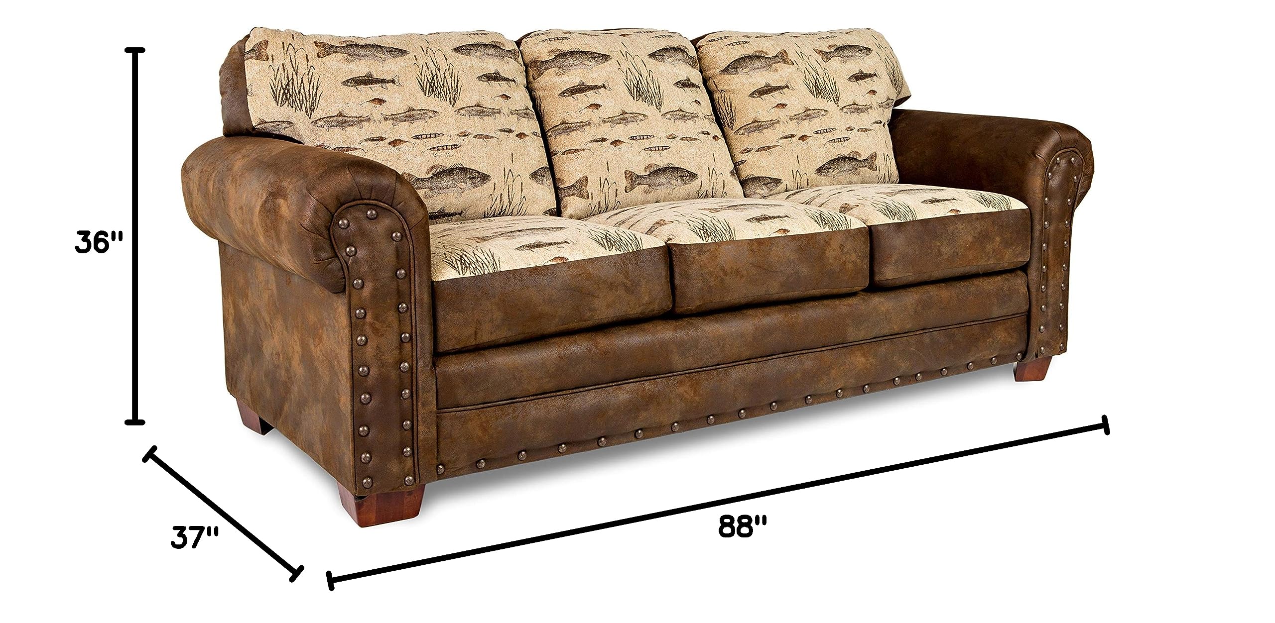 American Furniture Classics Model Angler's Cove Sofa in Brown - Comfortable Living Room Couch for Cozy Home & Cabin Decor