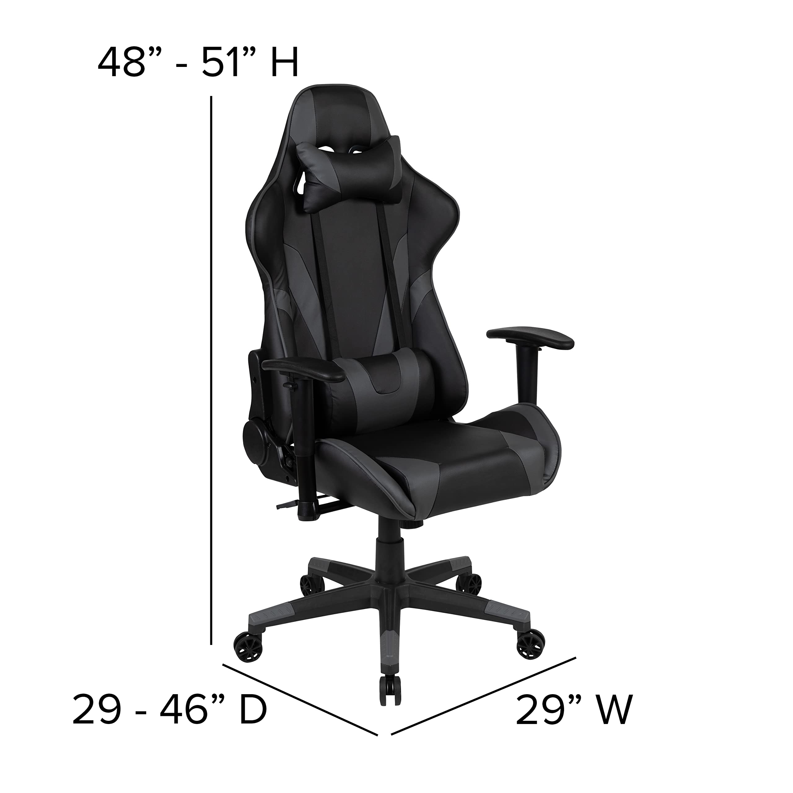 Black Gaming Desk with Gray/Black Reclining Gaming Chair Set - Cup Holder, Headphone Hook & 2 Cable Management Holes - Perfect for PC Gaming Setup, Streaming & Home Office