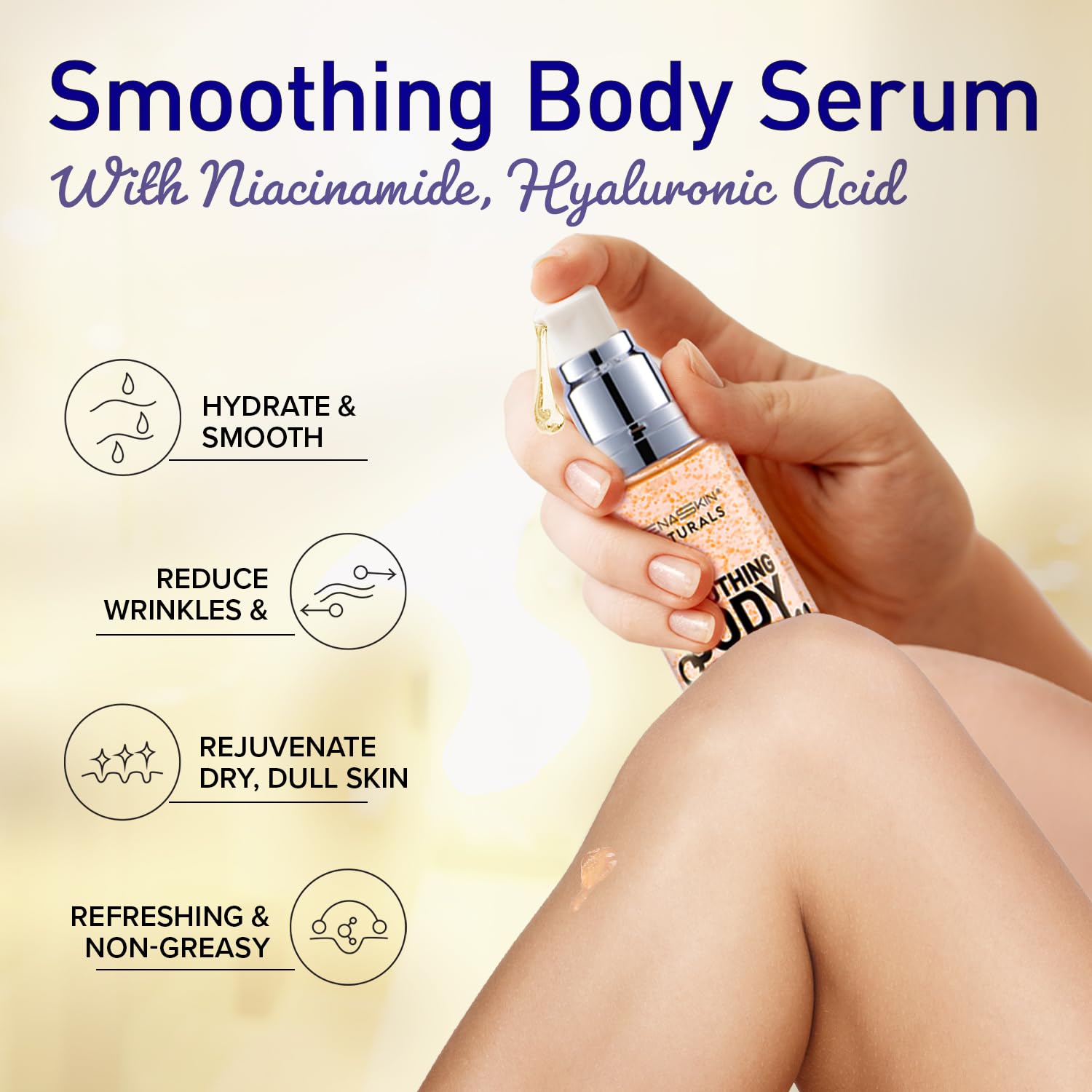 Anti-Wrinkle Smoothing Body Serum | Hydrating Body Lotion for Dry Skin | Hyaluronic Acid & Niacinamide Moisturizer | Perfect for Daily Skincare & Nighttime Routine