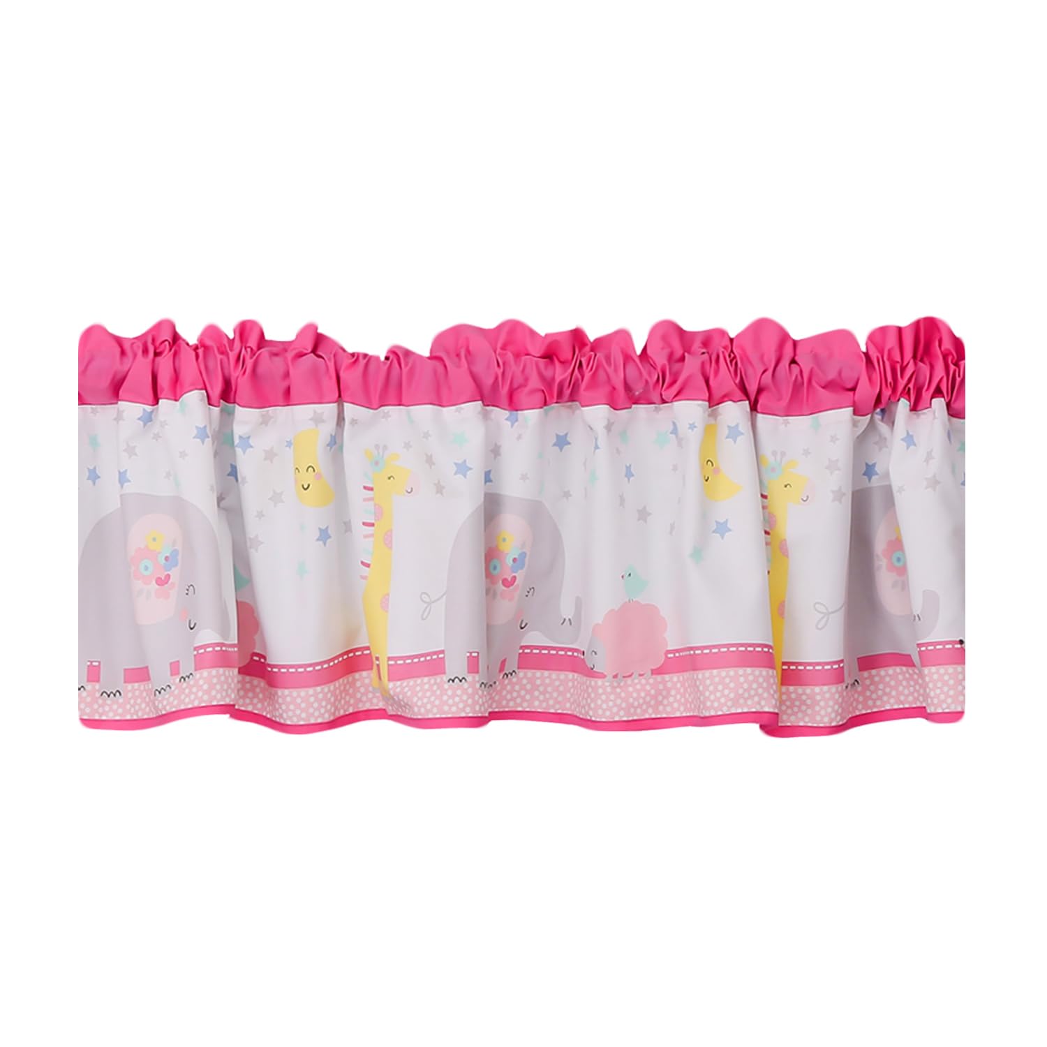 Pink Elephant and Giraffe Nursery Window Valance - Cute Wild Animal Curtain for Baby Girl's Room, Kids Bedroom Decor - Perfect for Nursery, Toddler Room, and Playroom Decoration