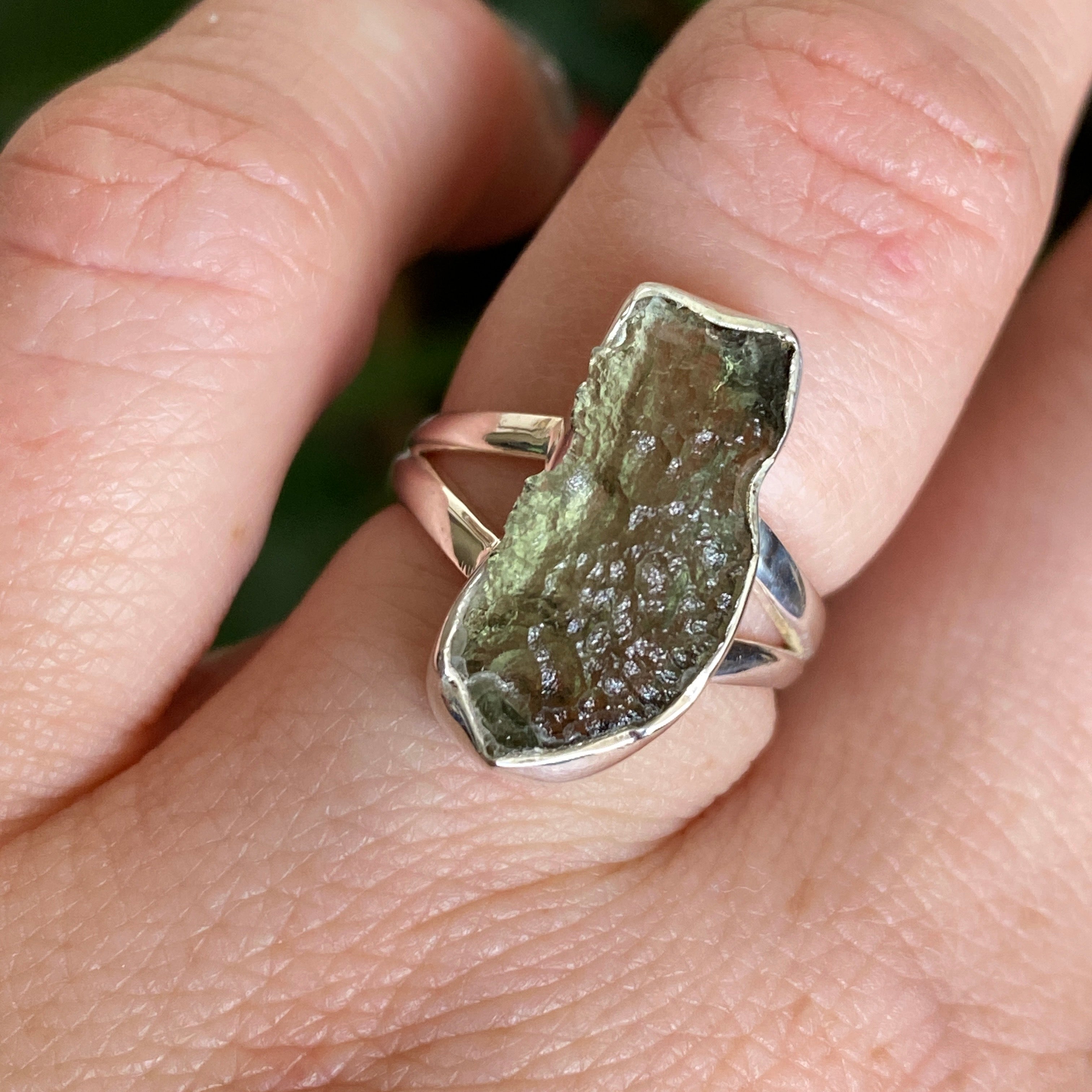 Natural Moldavite Raw Split Band Ring - Size 6 (KRGJ3356) | Handmade Bohemian Jewelry for Women, Wedding, Engagement & Spiritual Healing