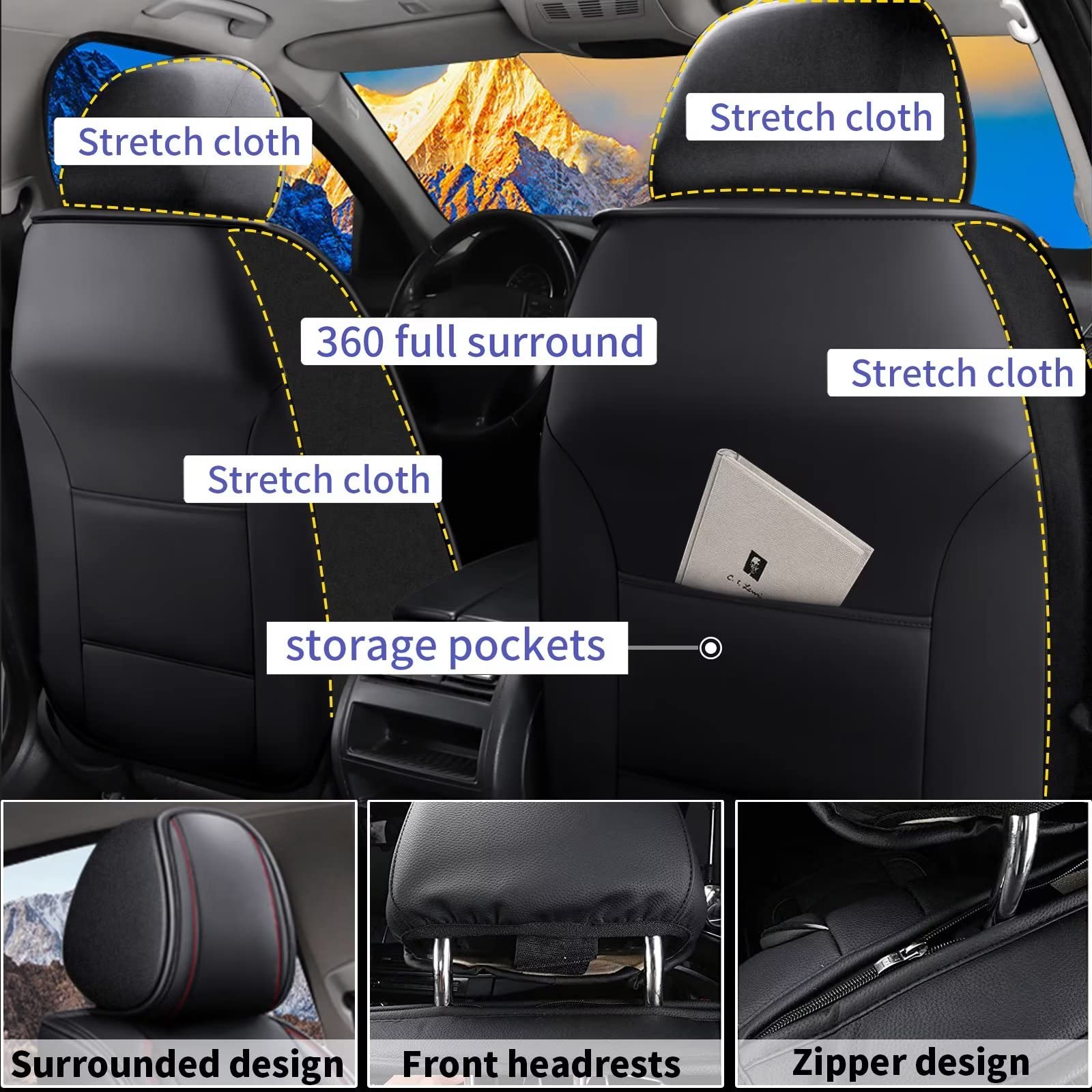 Premium Faux Leather Waterproof Car Seat Covers Full Set for Ford Edge 2007-2025 - 5 Seat Protection, Black - Perfect for Daily Commute, Road Trips & Family Protection