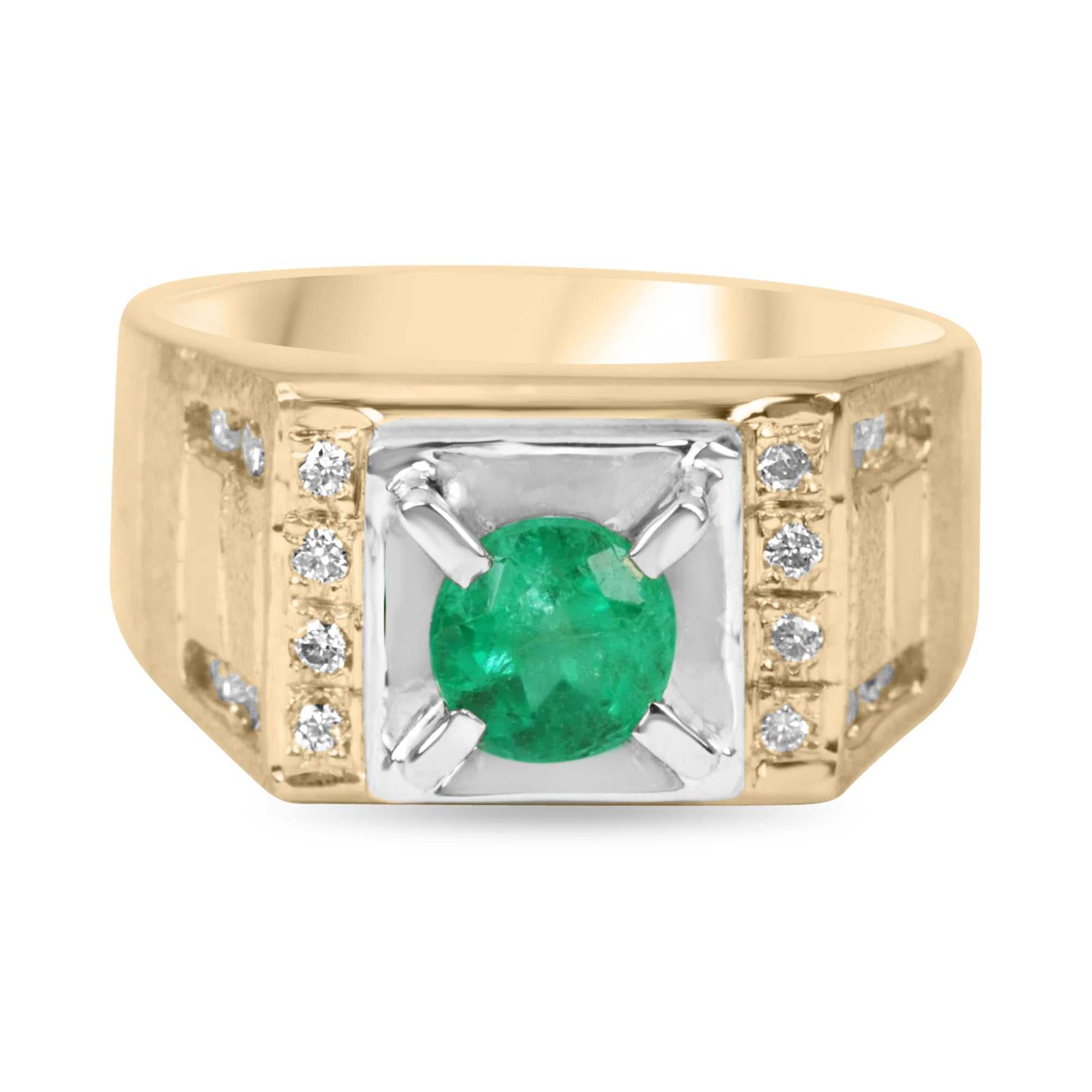 0.87tcw Round Emerald & Diamond Men's Pinky Ring in 18K Gold - Elegant Jewelry for Gifts, Weddings & Special Occasions
