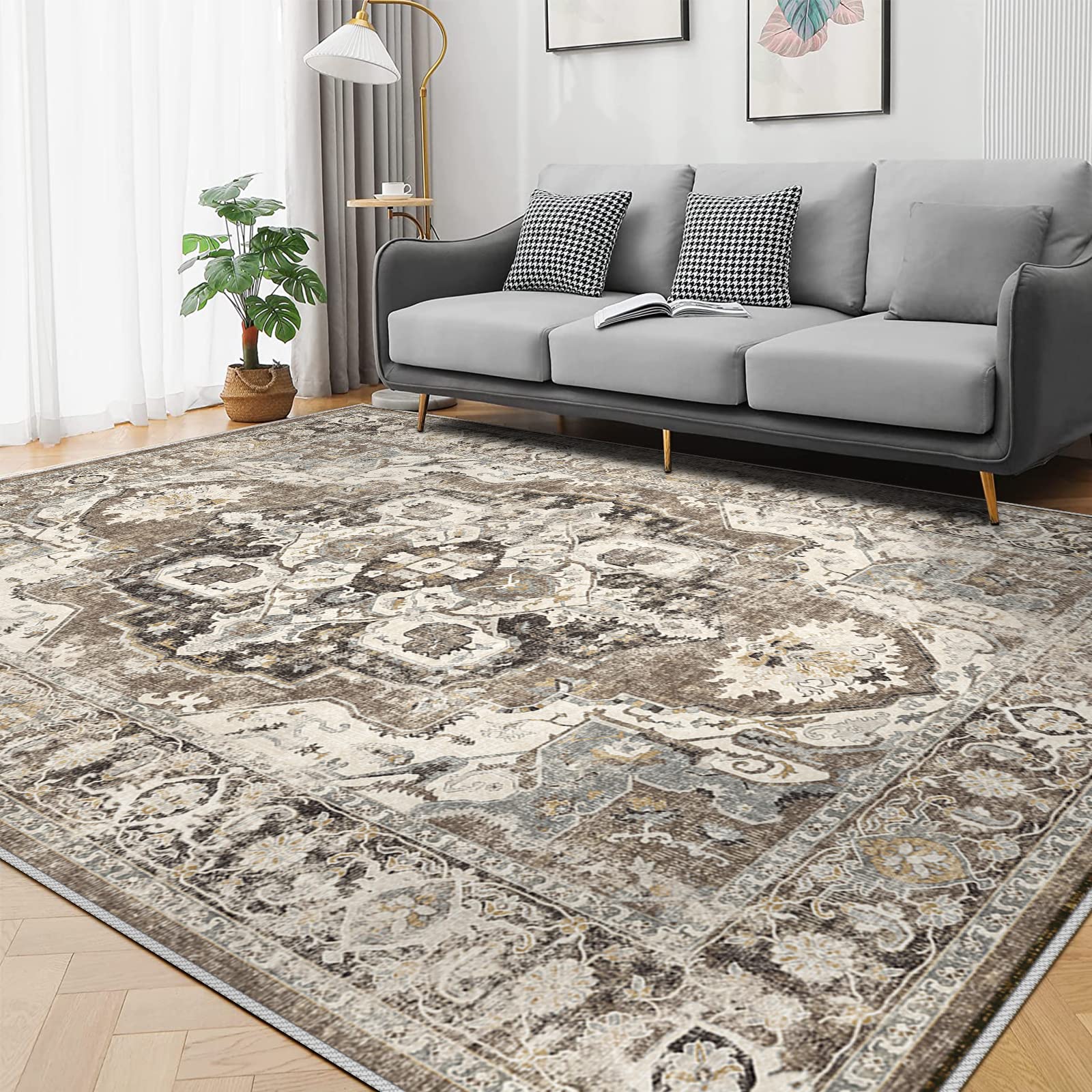 YOUFORTONG Washable 9x12 Area Rug - Ultra Soft Non-Slip Waterproof Carpet for Living Room, Bedroom & Hardwood Floors | Machine Washable, Pet & Kid Friendly (Beige, 9'x12') - Perfect for Cozy Home Decor, Dorm Rooms & High Traffic Areas