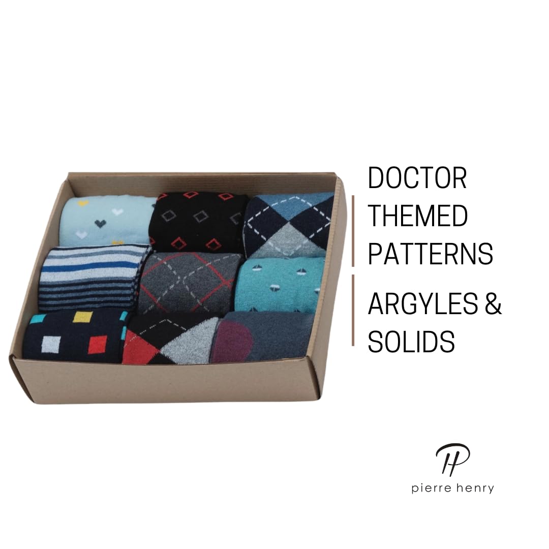 **Pierre Henry Men's Over the Calf Dress Socks (9 Pairs) – Colorful & Funky Cotton Socks for Business, Casual & Formal Wear**