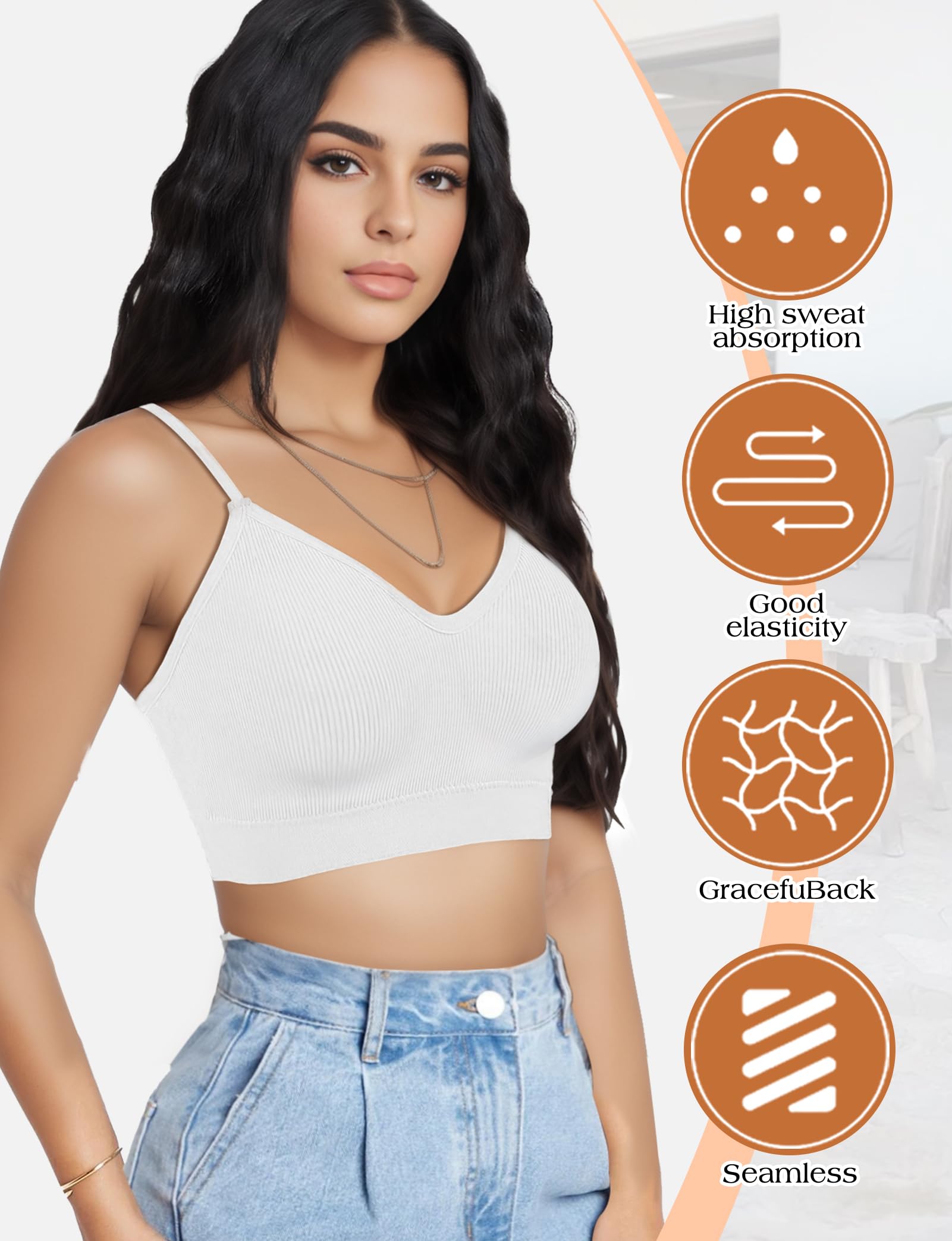 2-4PCS Women's V-Neck Padded Seamless Bralette - Comfortable Everyday & Sleeping Bra, Wireless Sports Bras for Yoga, Gym & Lounge Wear