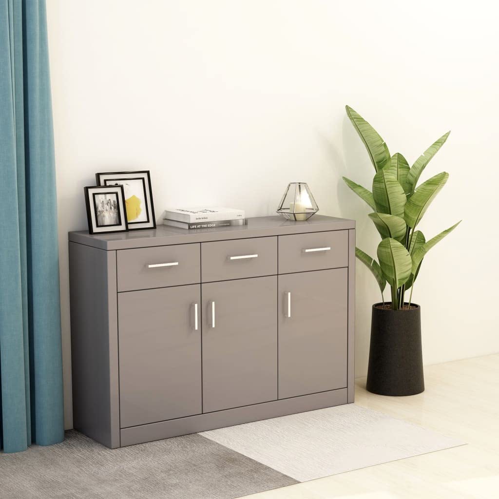 Modern Gray High Gloss Sideboard Cabinet - 43.3