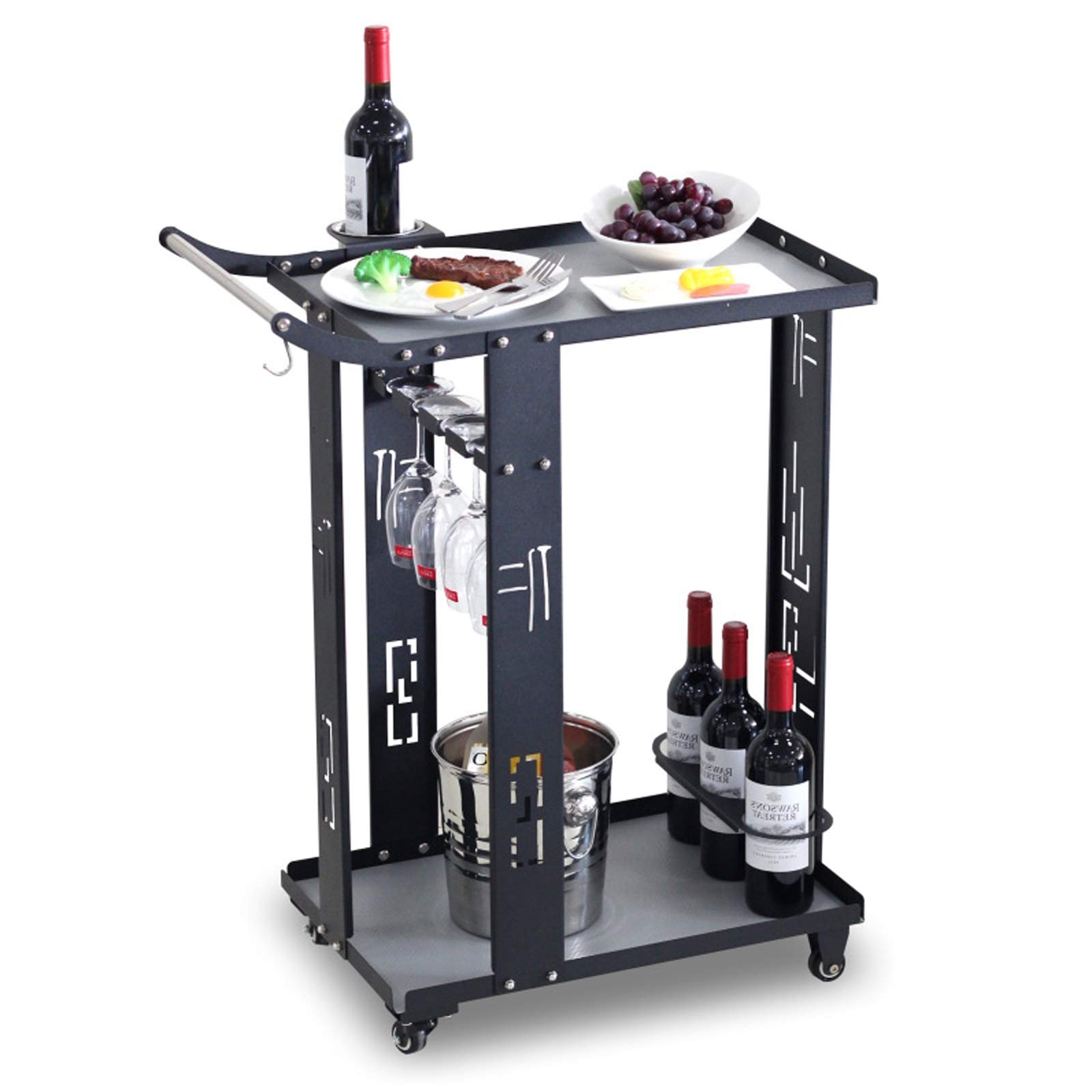 LYRWISHJD Mini Bar Cart - Portable Cocktail Trolley with Wheels for Home, Kitchen, Office & Camping - 84 x 37.3 x 67cm Drink Serving Table & Display Cabinet - Perfect for Parties, Outdoor Events & Small Space Storage